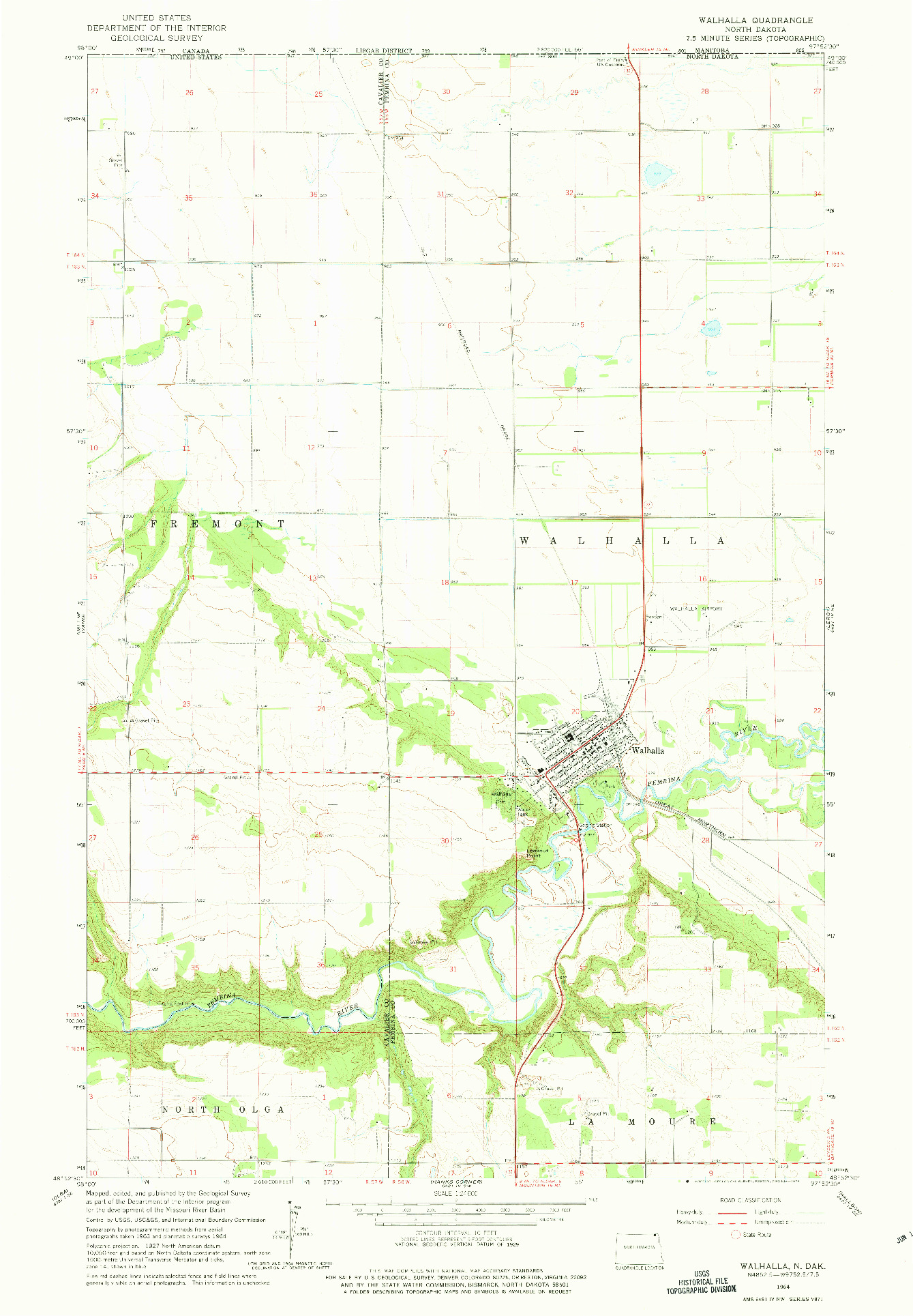 USGS 1:24000-SCALE QUADRANGLE FOR WALHALLA, ND 1964