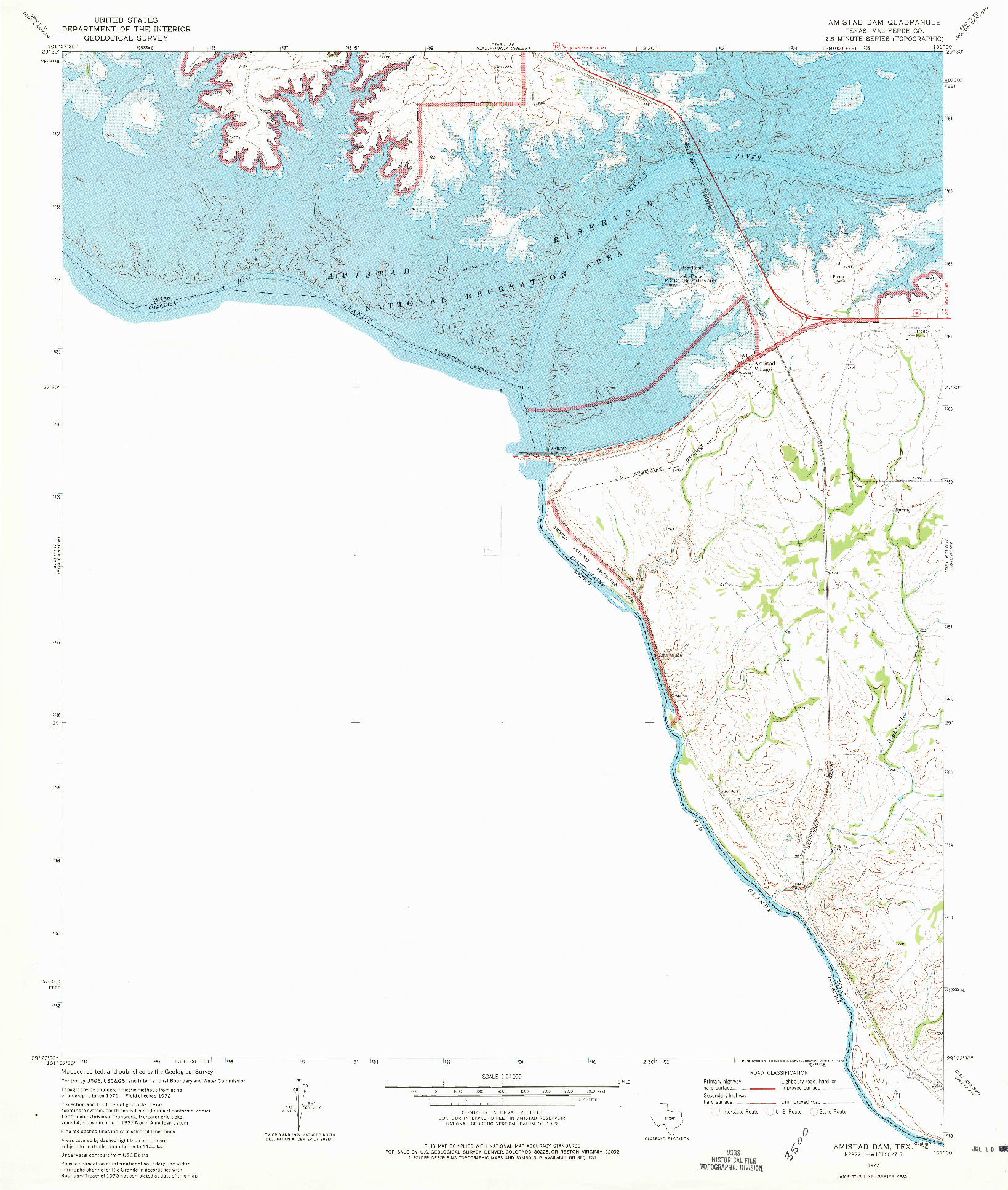 USGS 1:24000-SCALE QUADRANGLE FOR AMISTAD DAM, TX 1972