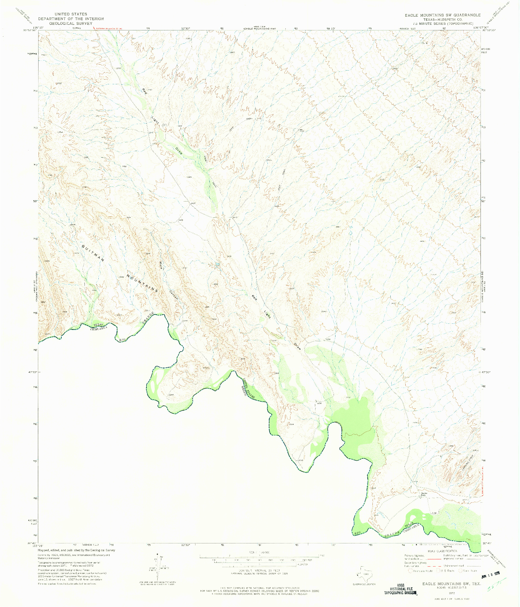 USGS 1:24000-SCALE QUADRANGLE FOR EAGLE MOUNTAINS SW, TX 1972