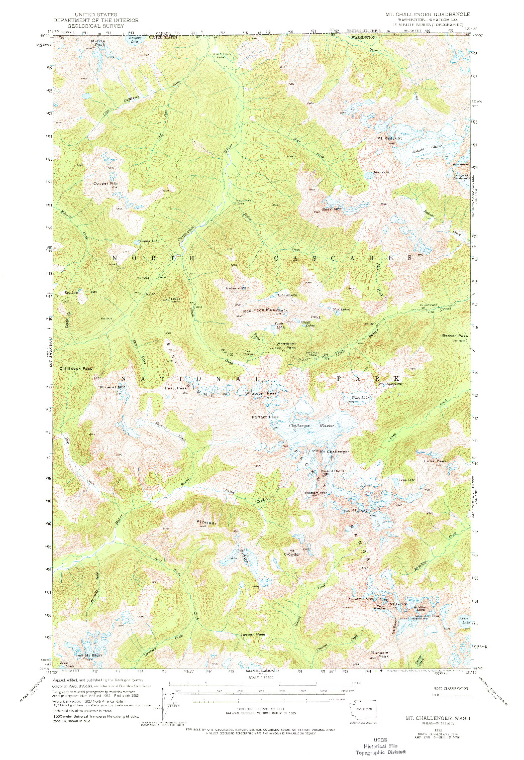 USGS 1:62500-SCALE QUADRANGLE FOR MT CHALLENGER, WA 1953