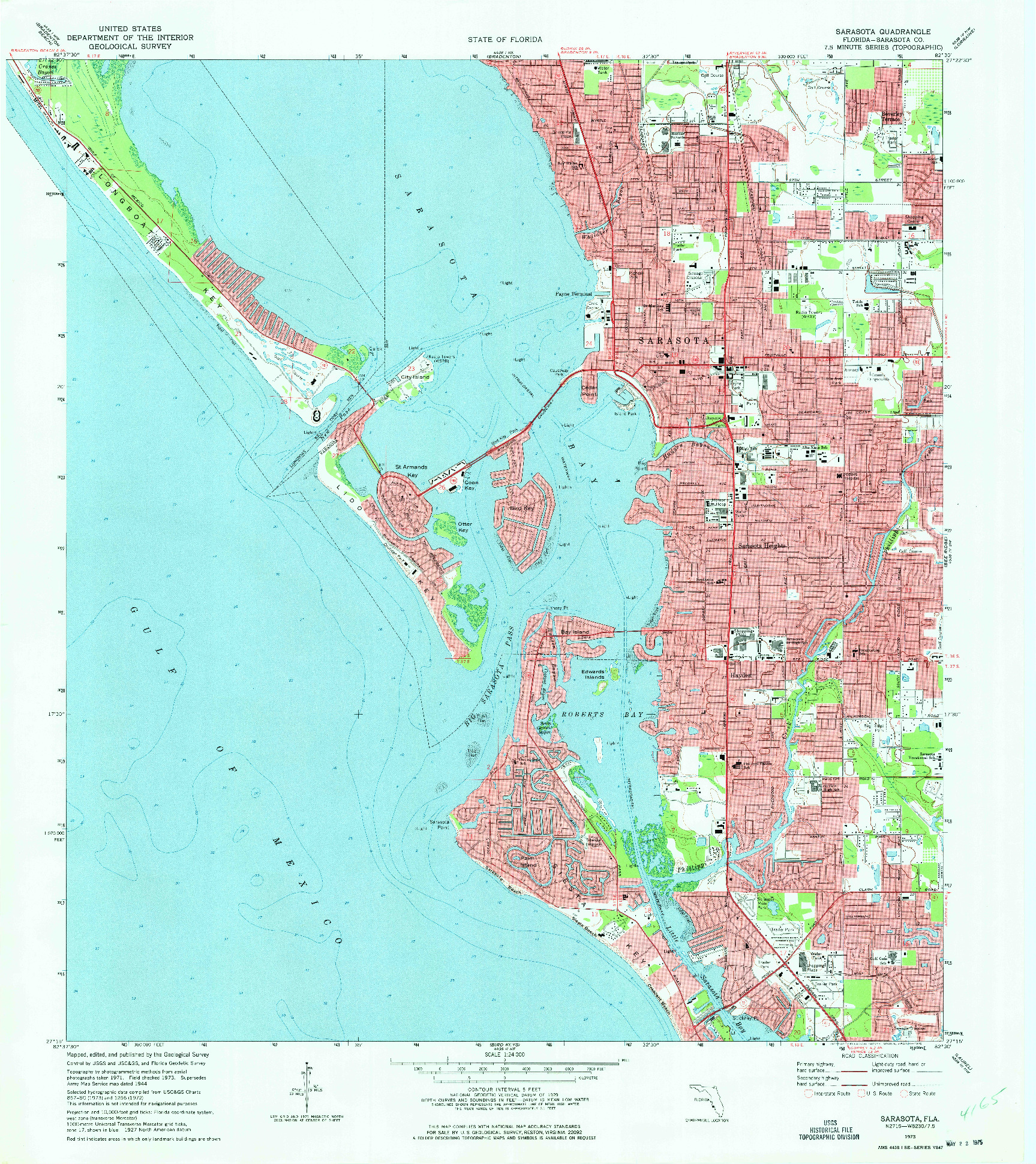 USGS 1:24000-SCALE QUADRANGLE FOR SARASOTA, FL 1973