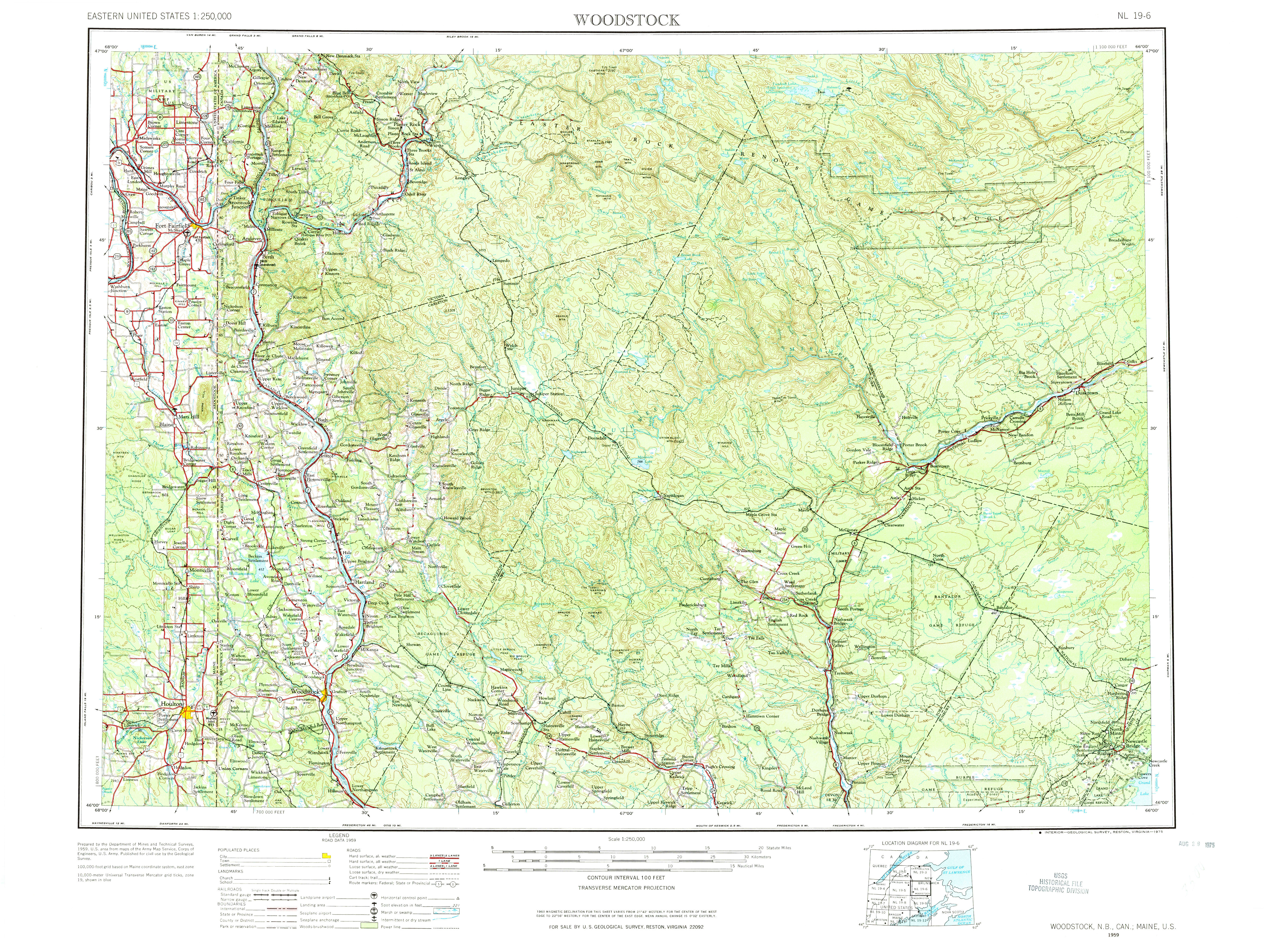 USGS 1:250000-SCALE QUADRANGLE FOR WOODSTOCK, ME 1959