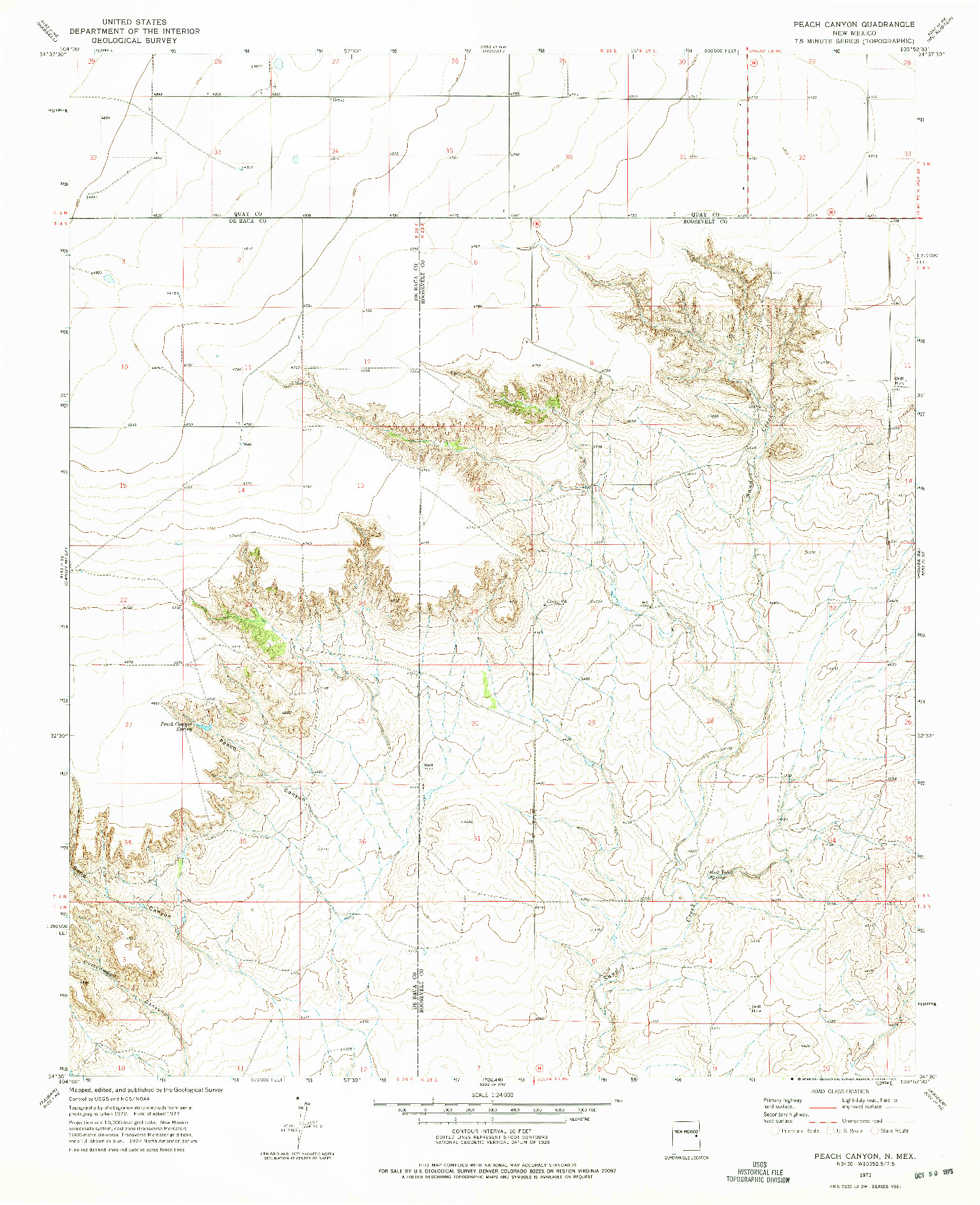 USGS 1:24000-SCALE QUADRANGLE FOR PEACH CANYON, NM 1973