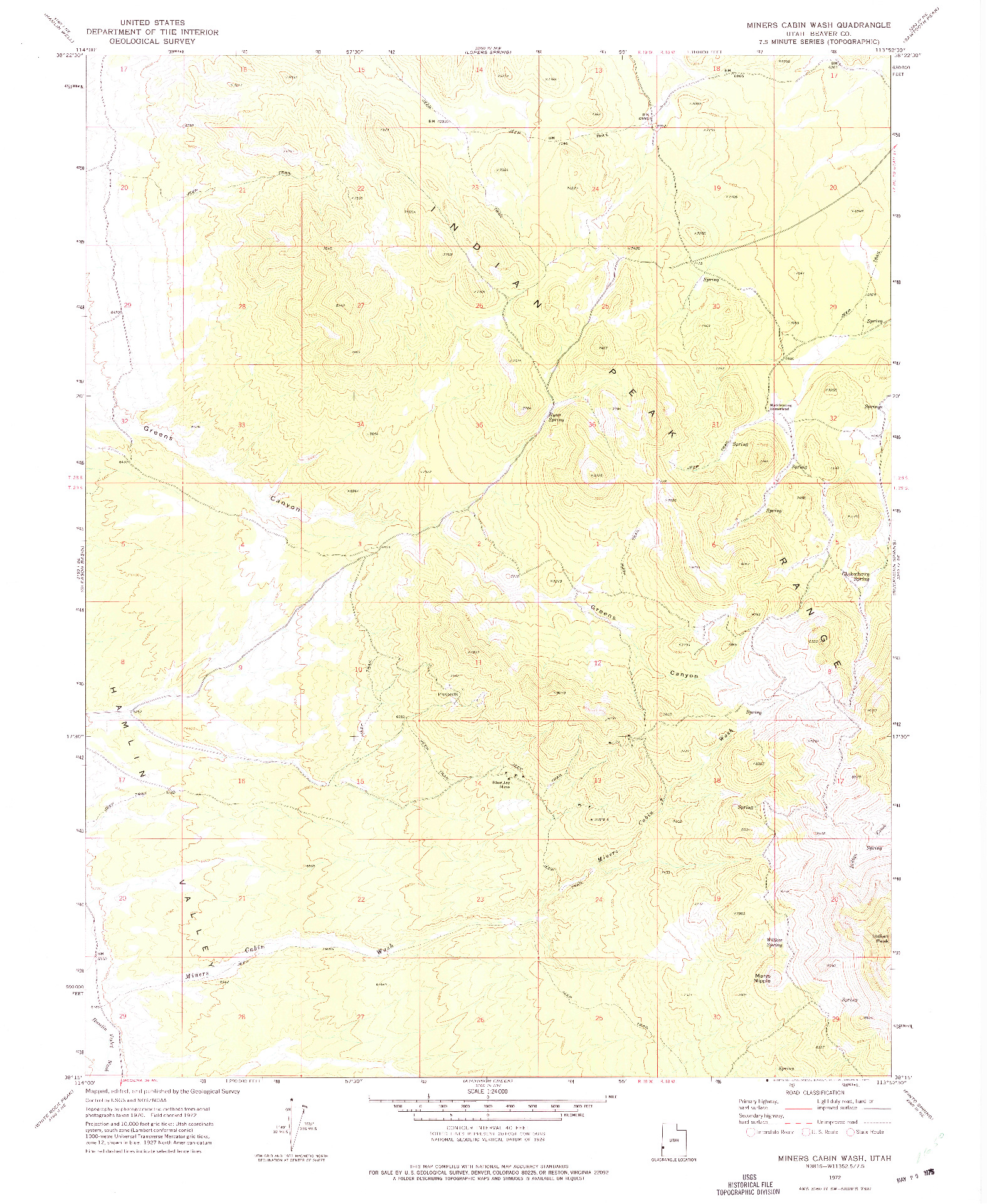 USGS 1:24000-SCALE QUADRANGLE FOR MINERS CABIN WASH, UT 1972