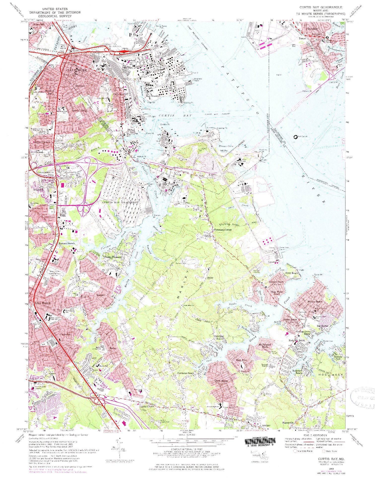 USGS 1:24000-SCALE QUADRANGLE FOR CURTIS BAY, MD 1969