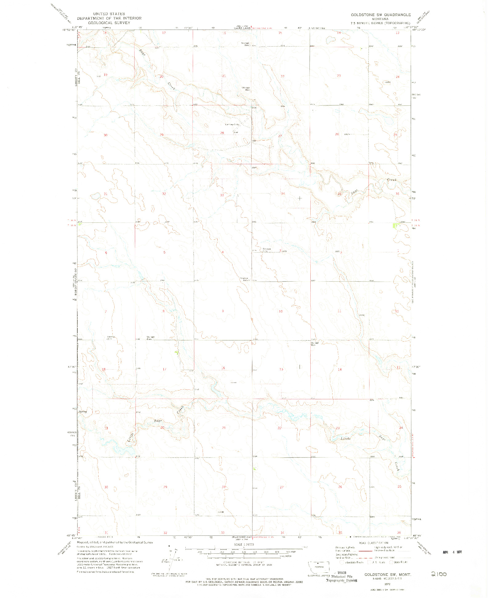 USGS 1:24000-SCALE QUADRANGLE FOR GOLDSTONE SW, MT 1972