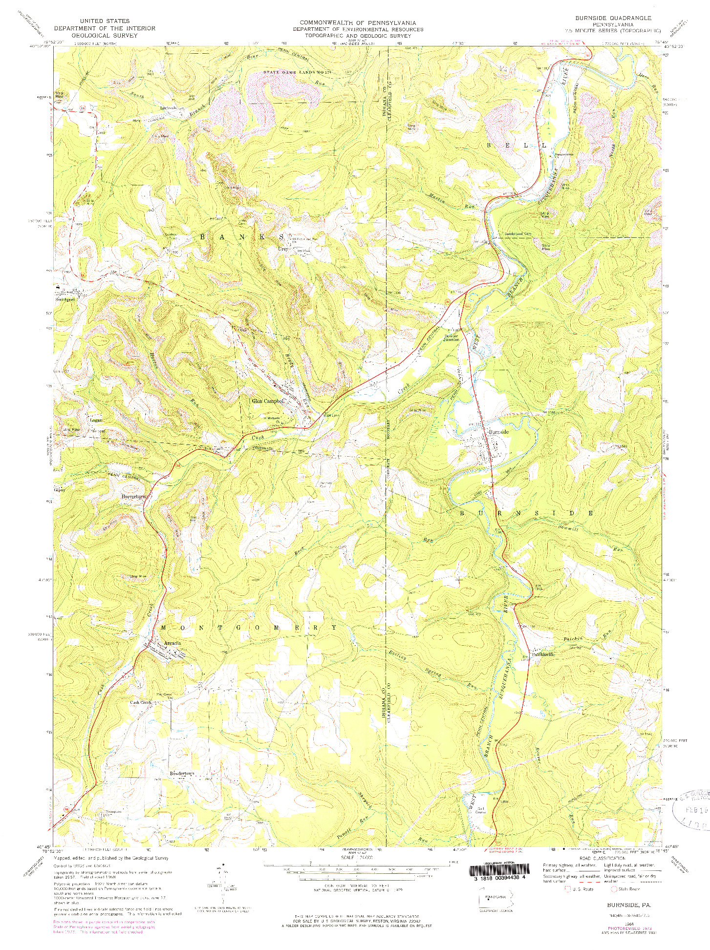 USGS 1:24000-SCALE QUADRANGLE FOR BURNSIDE, PA 1968