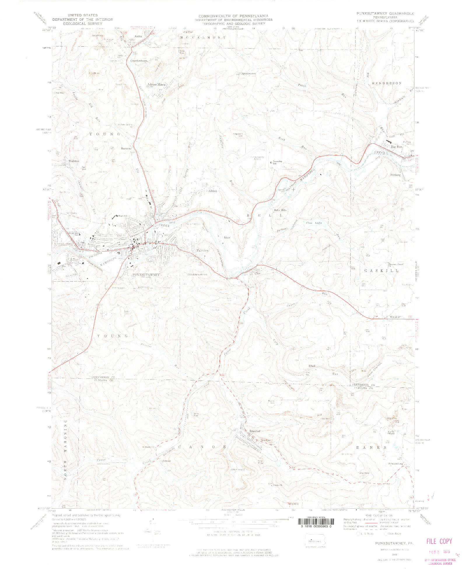 USGS 1:24000-SCALE QUADRANGLE FOR PUNXSUTAWNEY, PA 1968