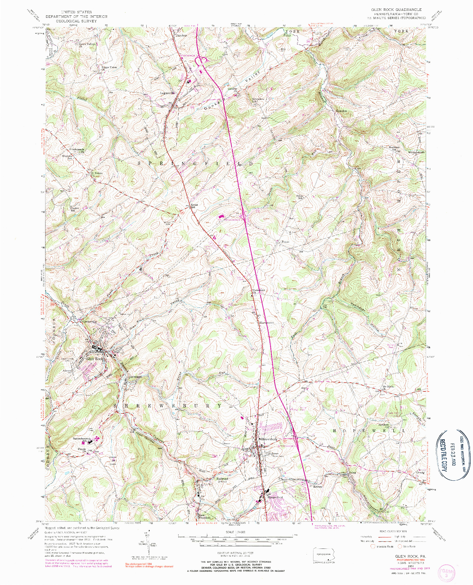 USGS 1:24000-SCALE QUADRANGLE FOR GLEN ROCK, PA 1954