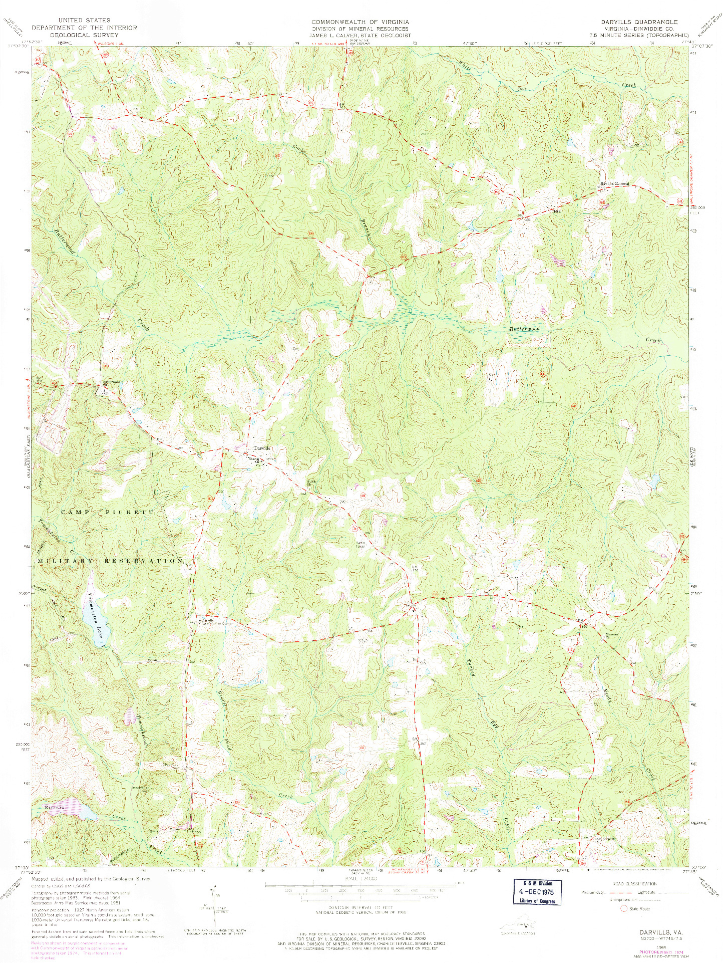 USGS 1:24000-SCALE QUADRANGLE FOR DARVILLS, VA 1964