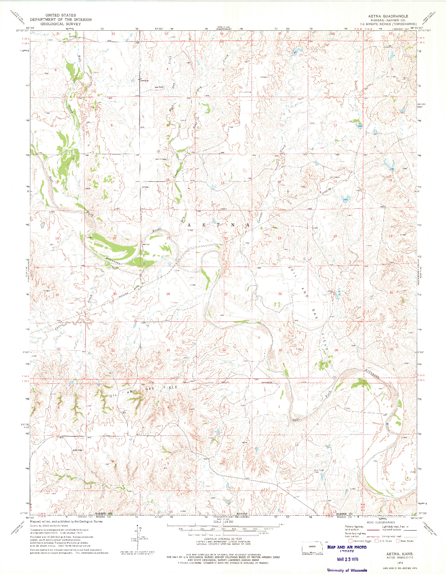 USGS 1:24000-SCALE QUADRANGLE FOR AETNA, KS 1973