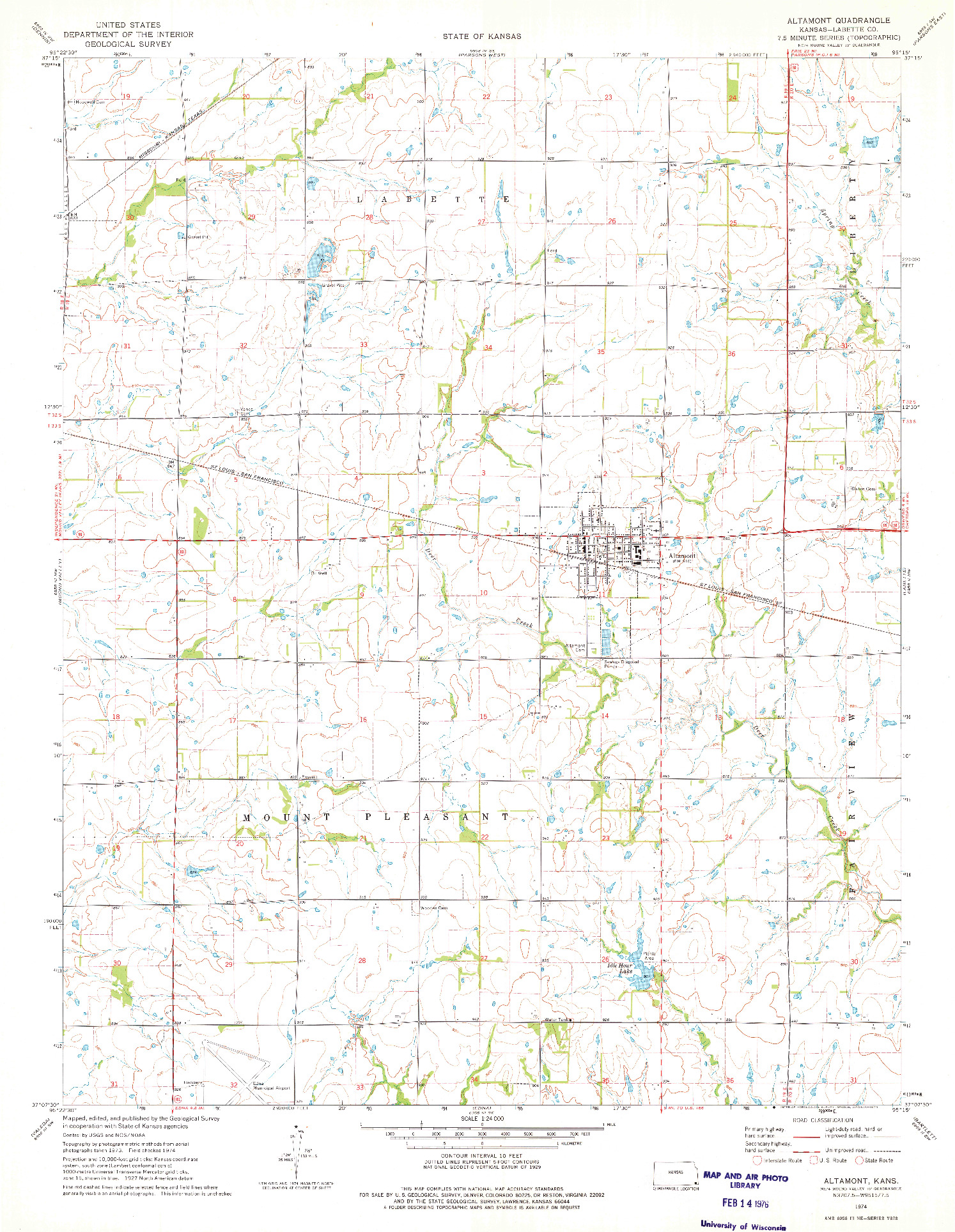 USGS 1:24000-SCALE QUADRANGLE FOR ALTAMONT, KS 1974