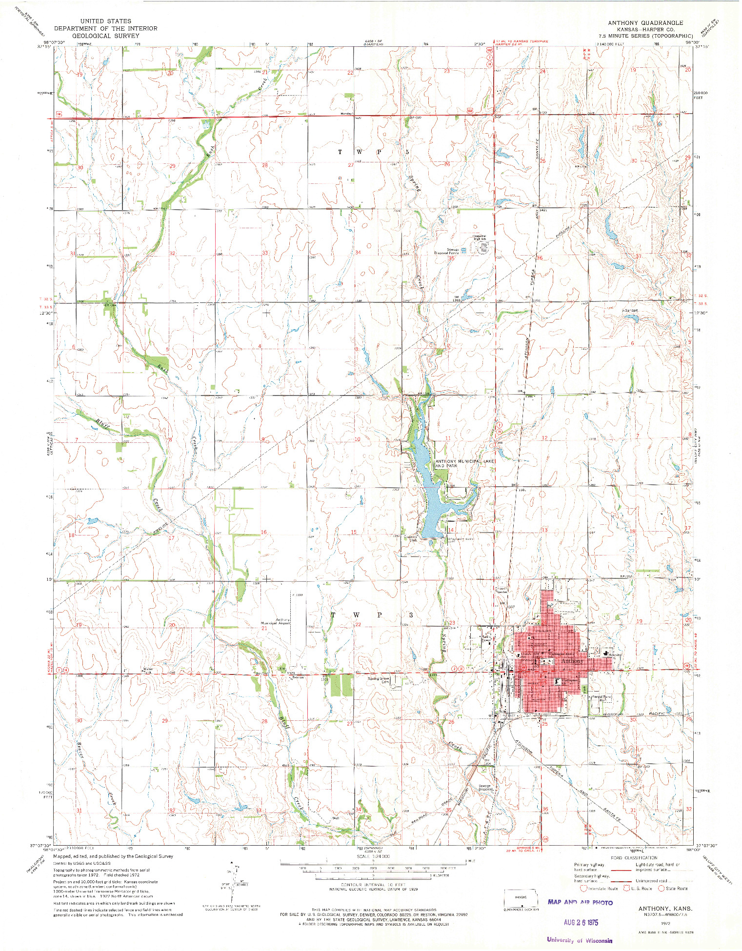 USGS 1:24000-SCALE QUADRANGLE FOR ANTHONY, KS 1972