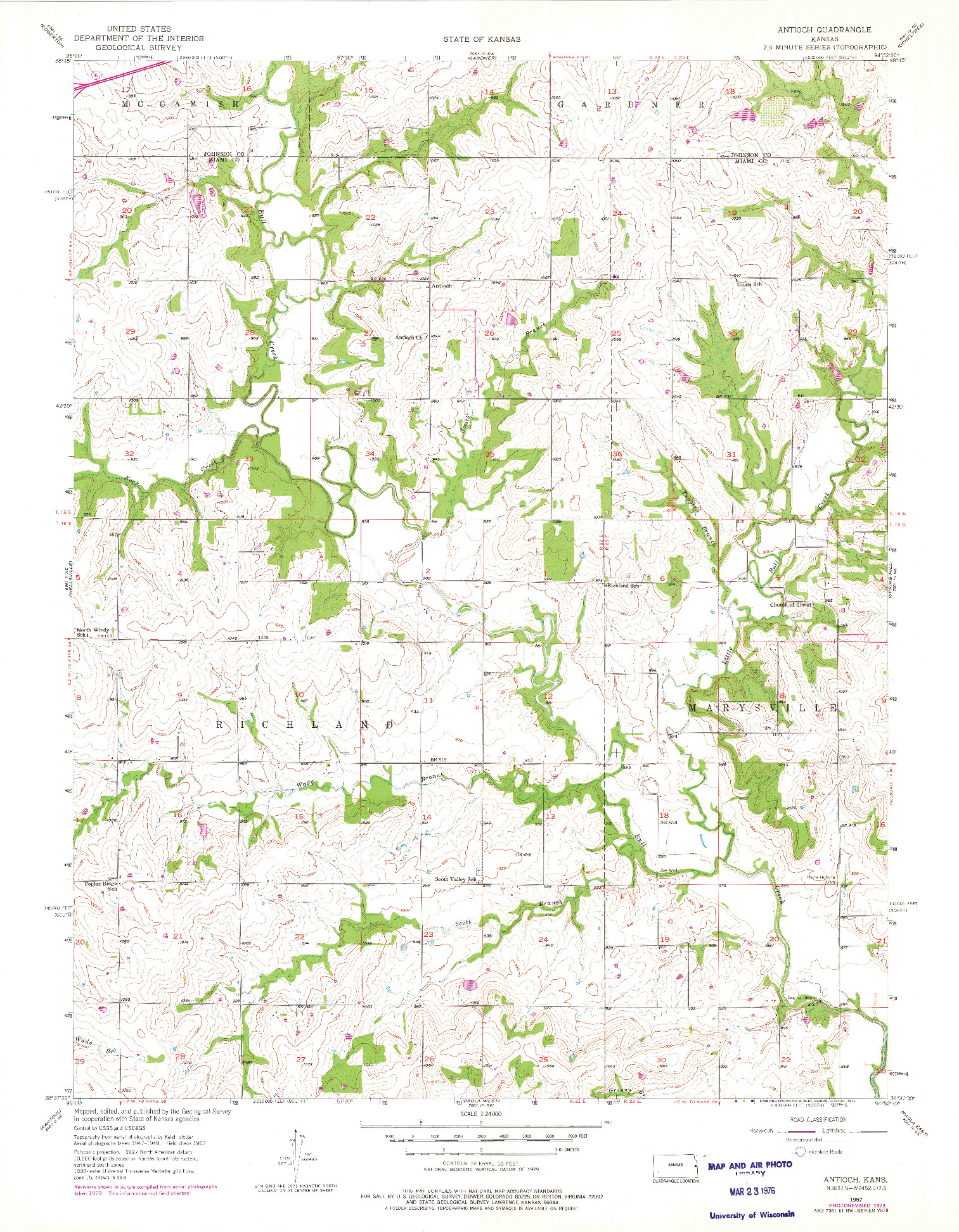 USGS 1:24000-SCALE QUADRANGLE FOR ANTIOCH, KS 1957