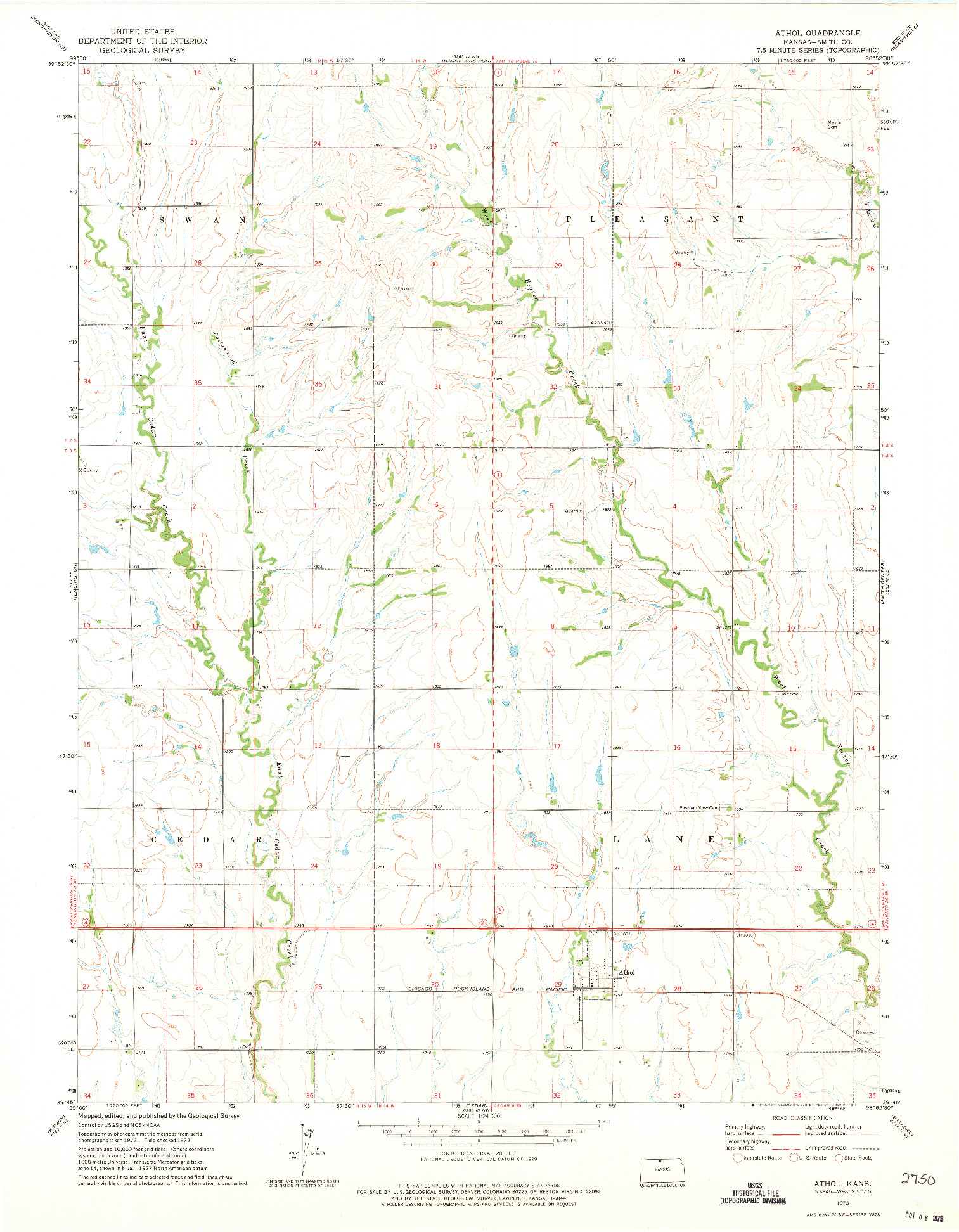 USGS 1:24000-SCALE QUADRANGLE FOR ATHOL, KS 1973