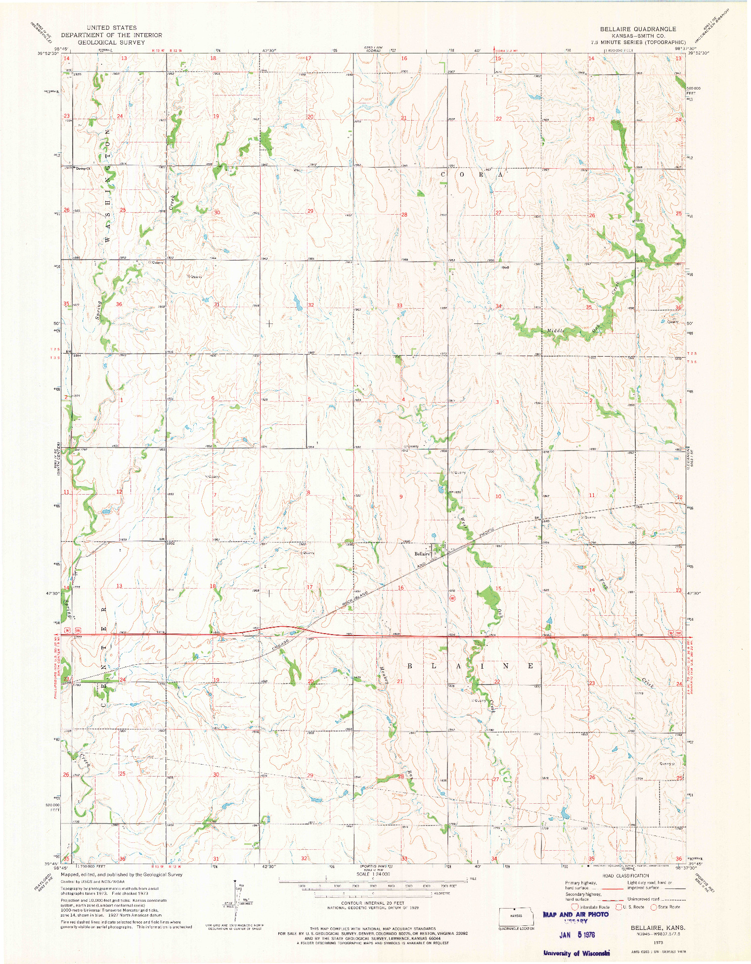USGS 1:24000-SCALE QUADRANGLE FOR BELLAIRE, KS 1973