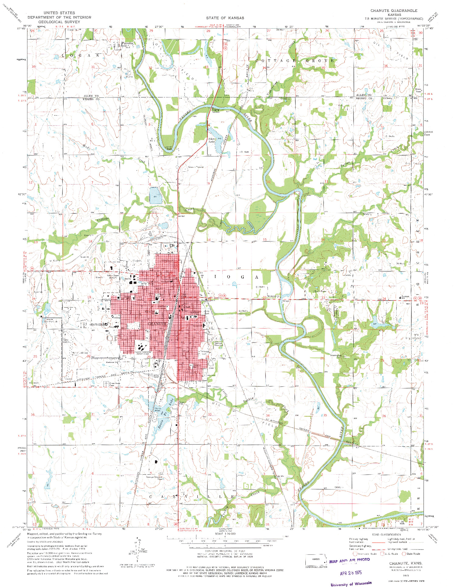 USGS 1:24000-SCALE QUADRANGLE FOR CHANUTE, KS 1973