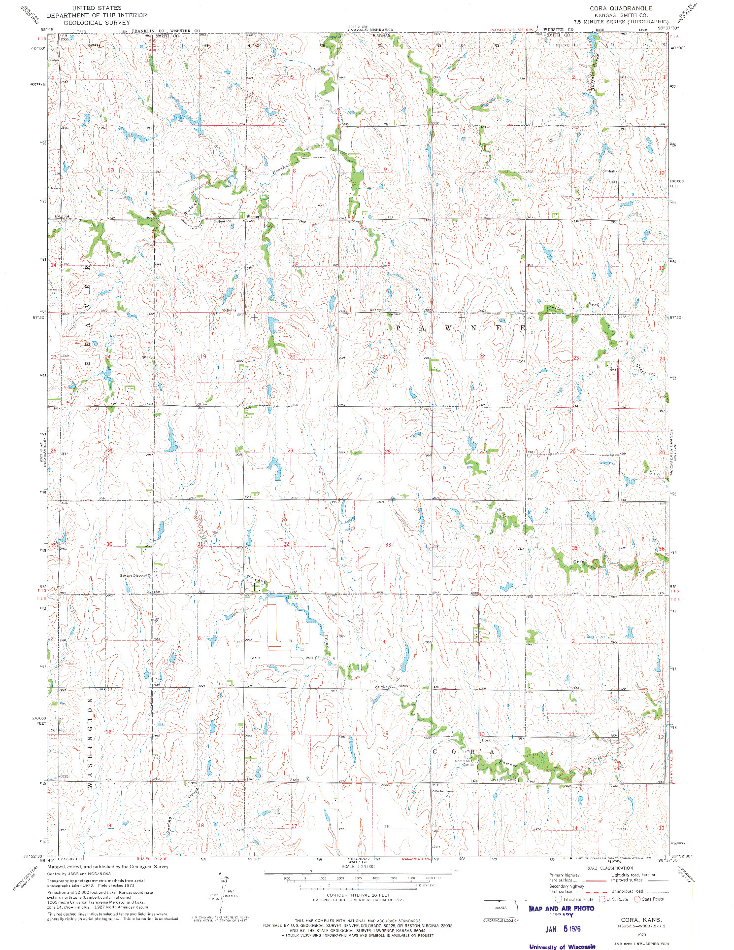 USGS 1:24000-SCALE QUADRANGLE FOR CORA, KS 1973