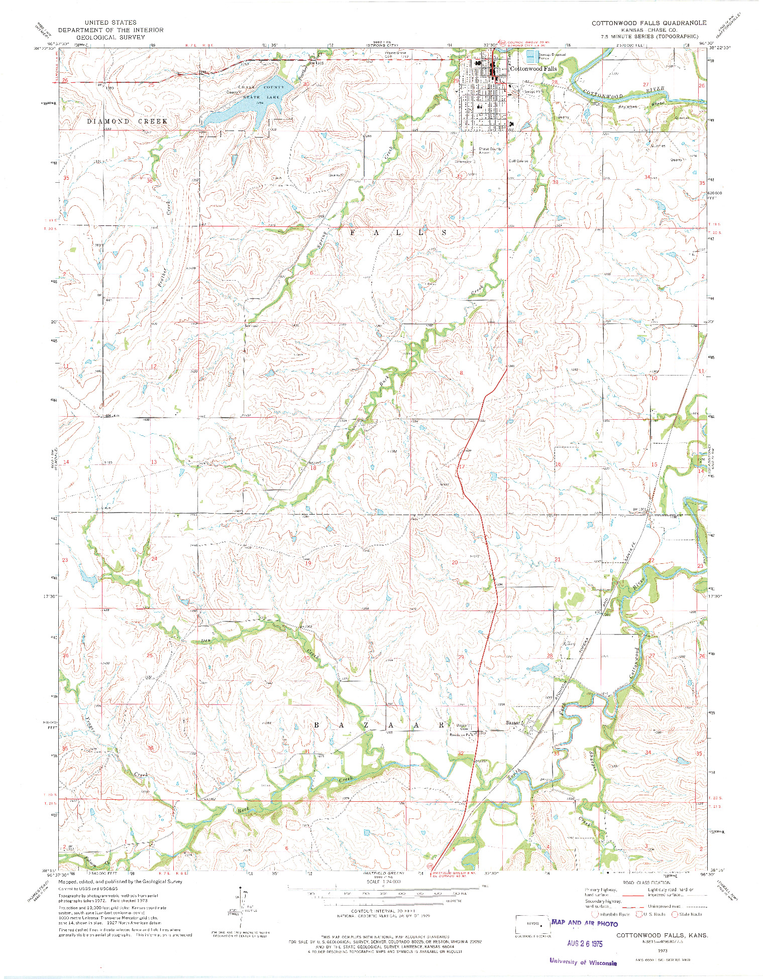 USGS 1:24000-SCALE QUADRANGLE FOR COTTONWOOD FALLS, KS 1973