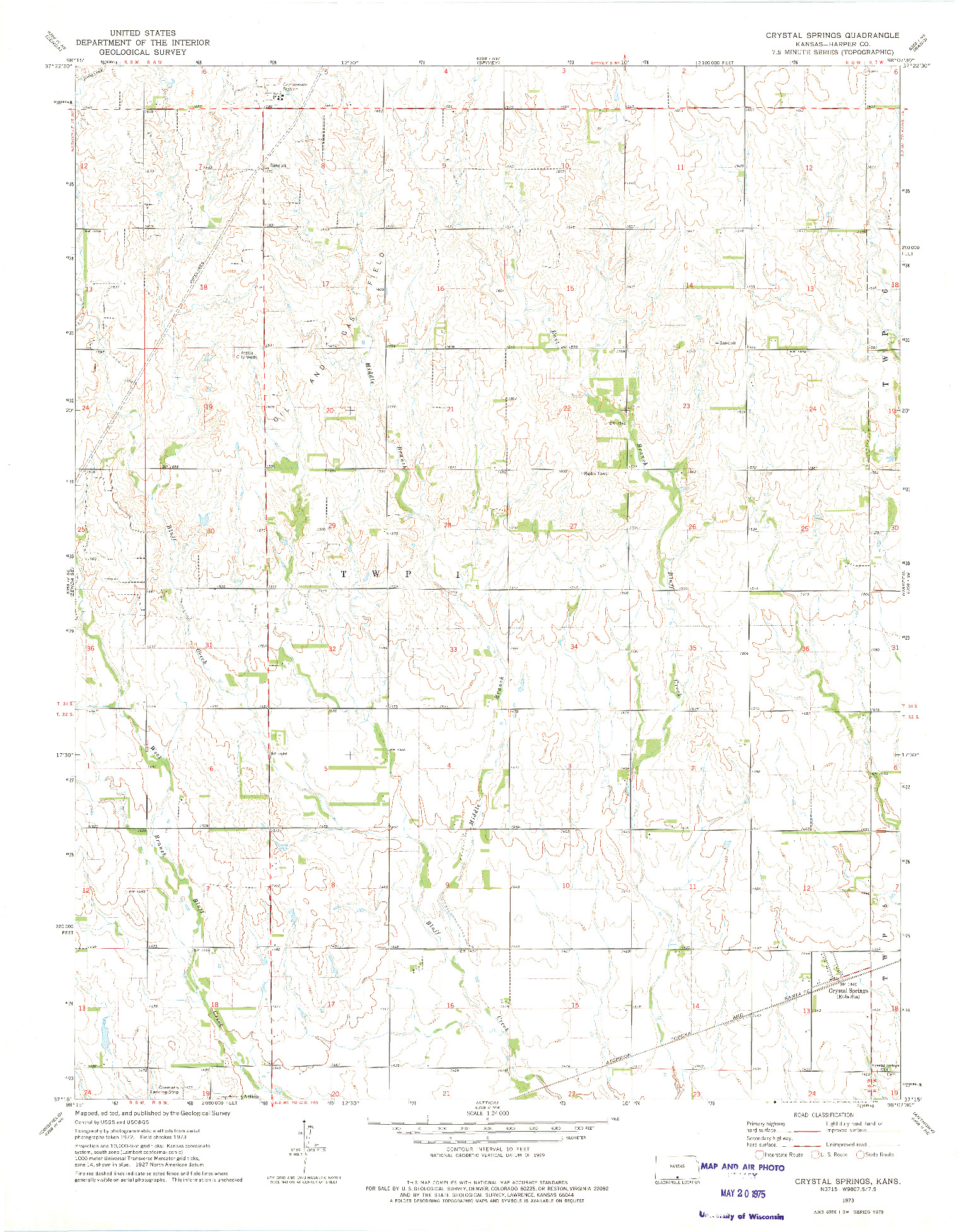 USGS 1:24000-SCALE QUADRANGLE FOR CRYSTAL SPRINGS, KS 1973