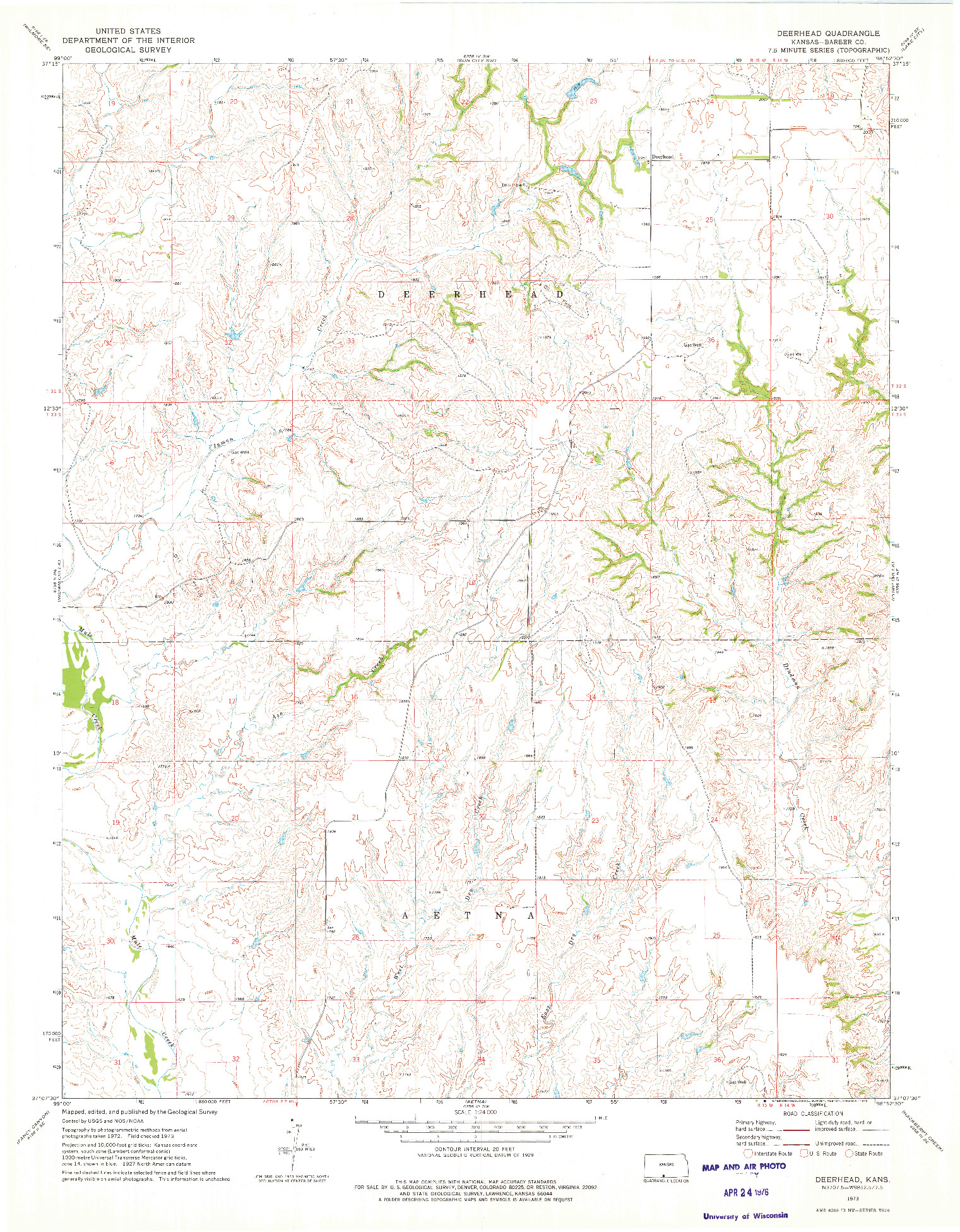 USGS 1:24000-SCALE QUADRANGLE FOR DEERHEAD, KS 1973