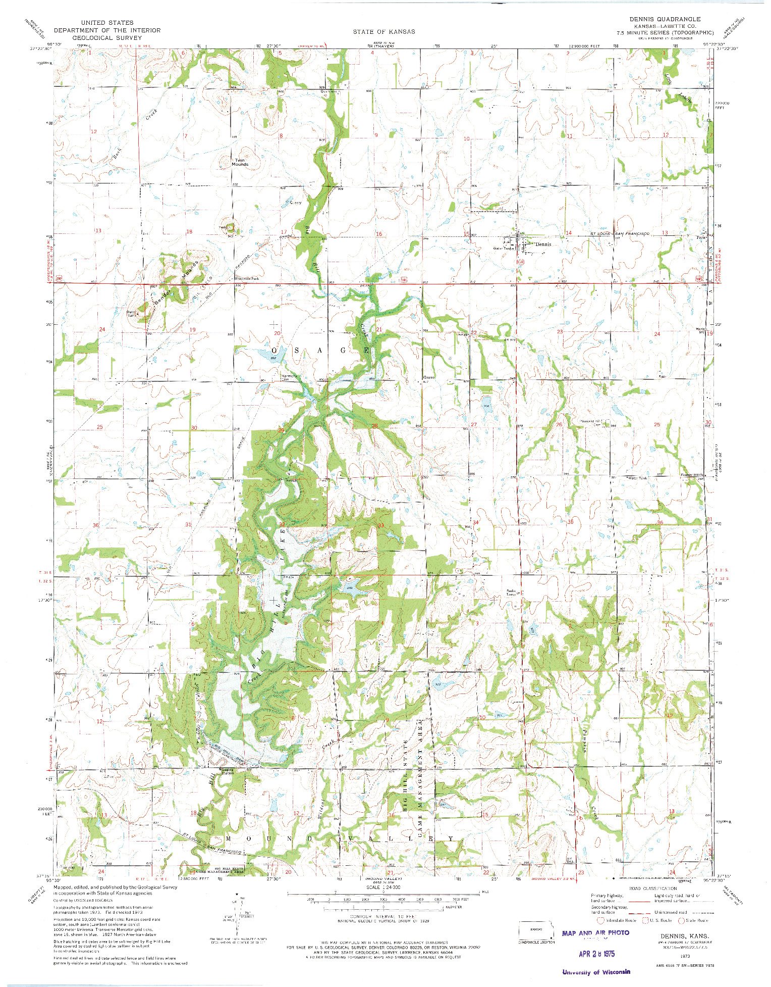 USGS 1:24000-SCALE QUADRANGLE FOR DENNIS, KS 1973