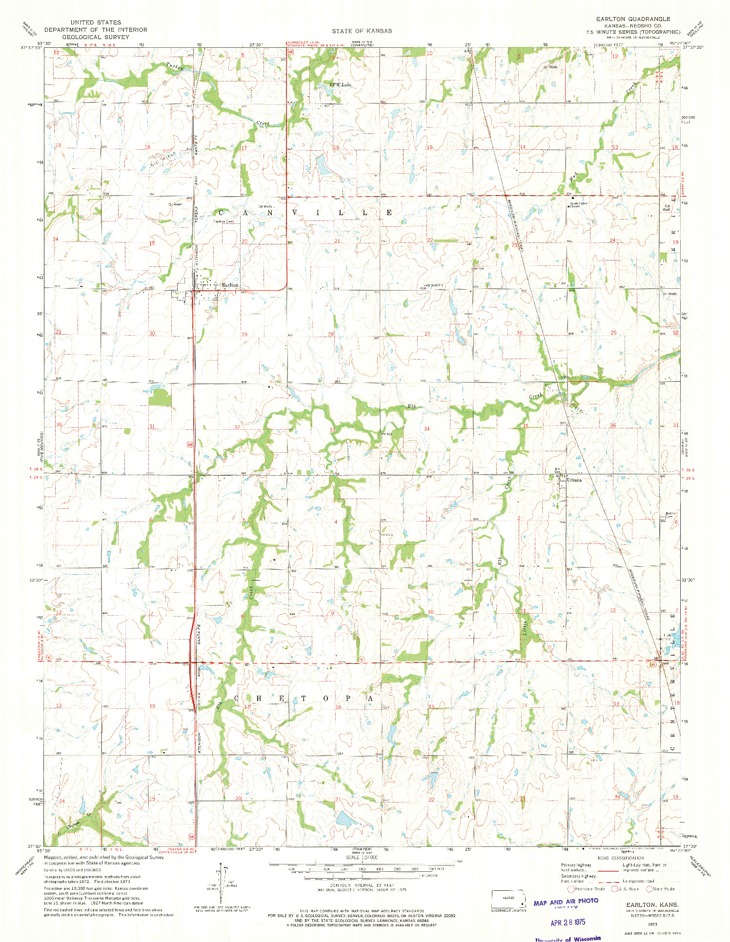 USGS 1:24000-SCALE QUADRANGLE FOR EARLTON, KS 1973