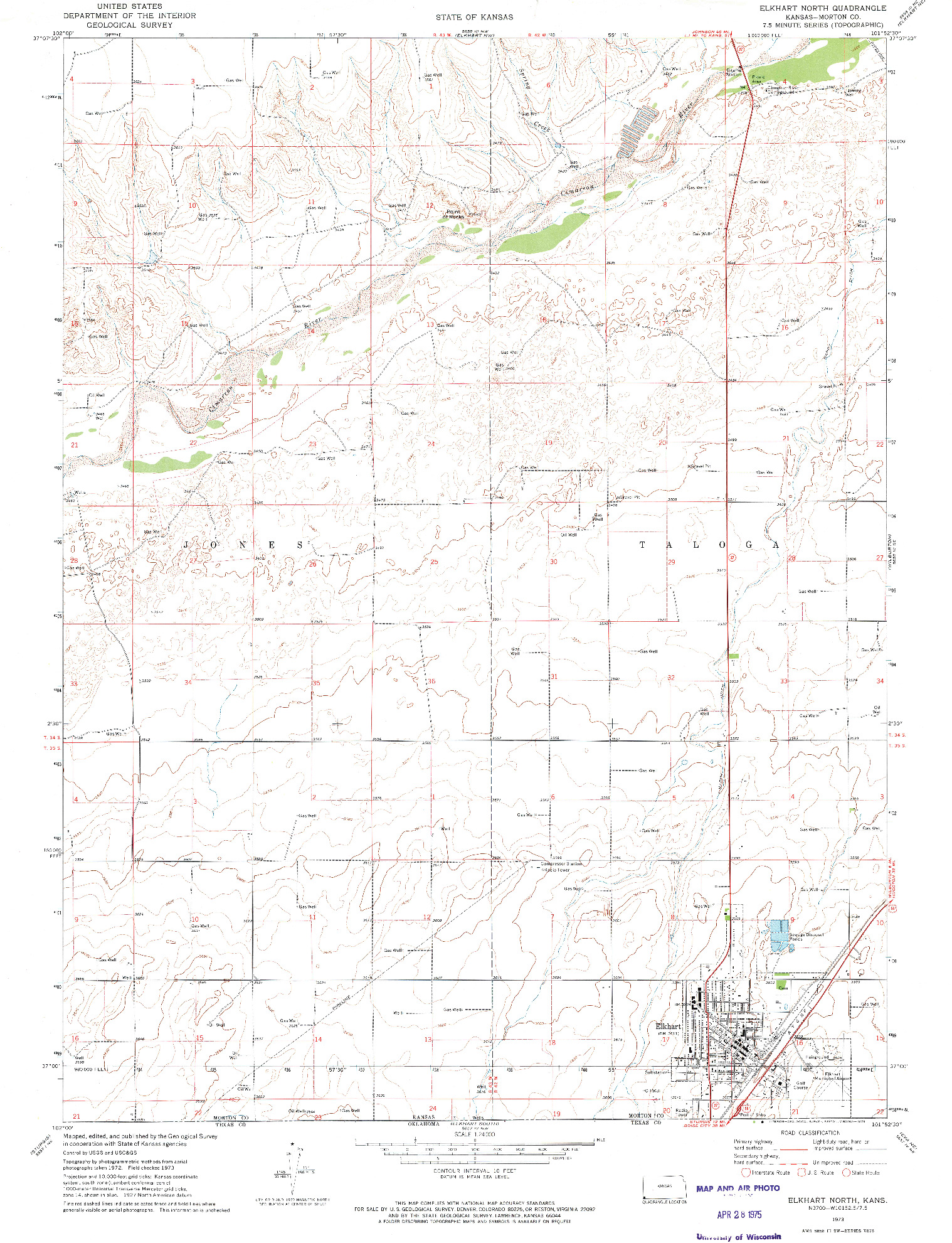 USGS 1:24000-SCALE QUADRANGLE FOR ELKHART NORTH, KS 1973
