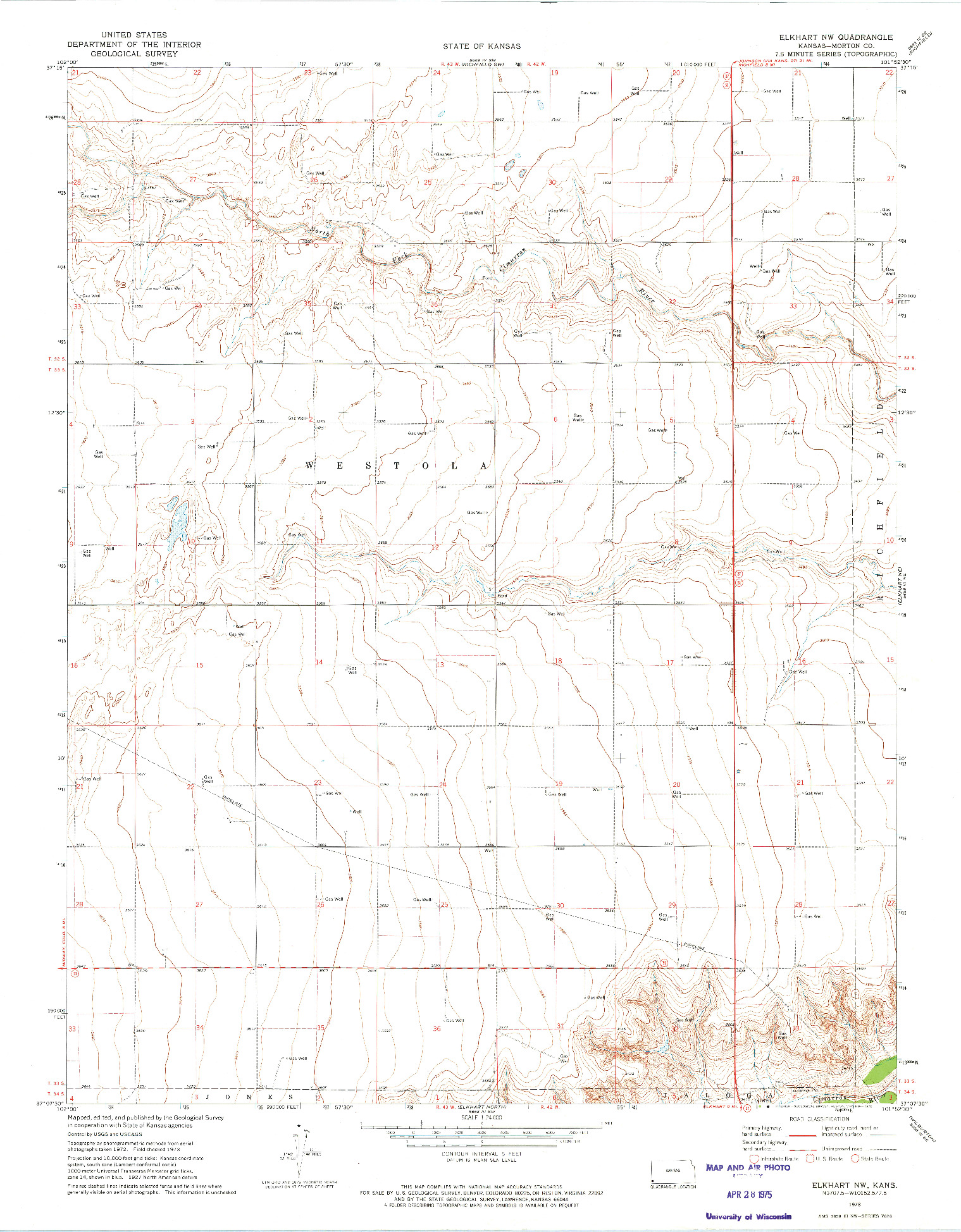 USGS 1:24000-SCALE QUADRANGLE FOR ELKHART NW, KS 1973