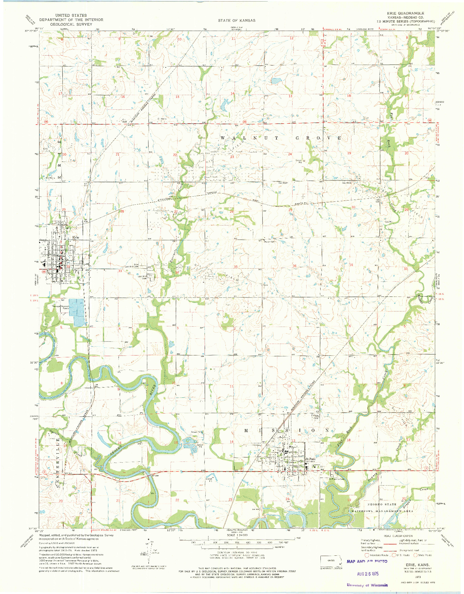 USGS 1:24000-SCALE QUADRANGLE FOR ERIE, KS 1973