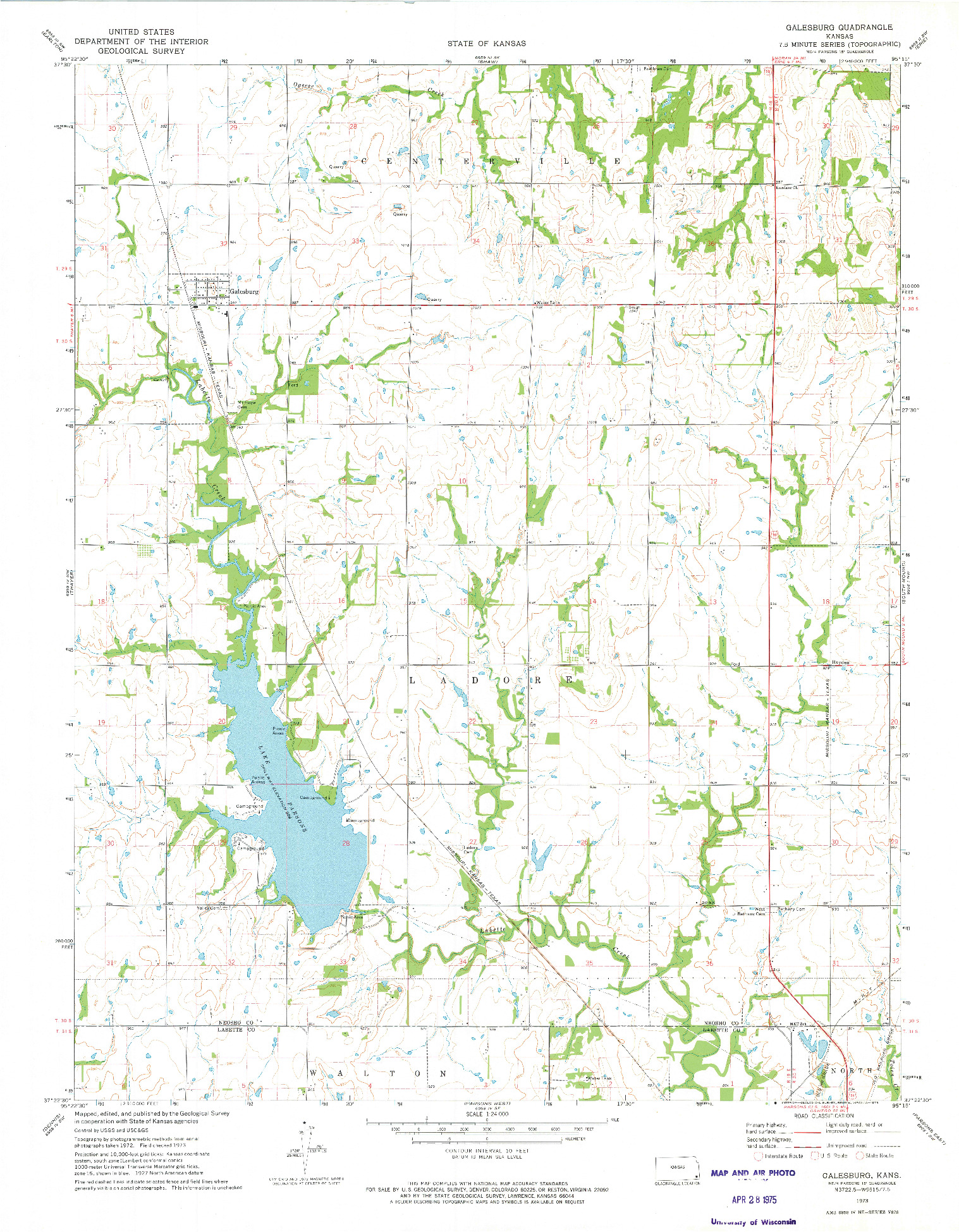 USGS 1:24000-SCALE QUADRANGLE FOR GALESBURG, KS 1973