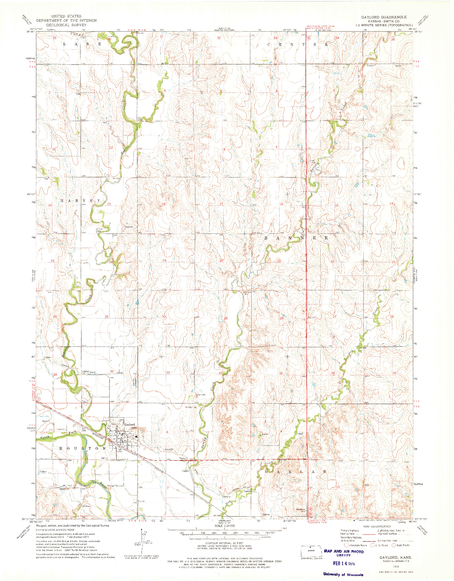 USGS 1:24000-SCALE QUADRANGLE FOR GAYLORD, KS 1973