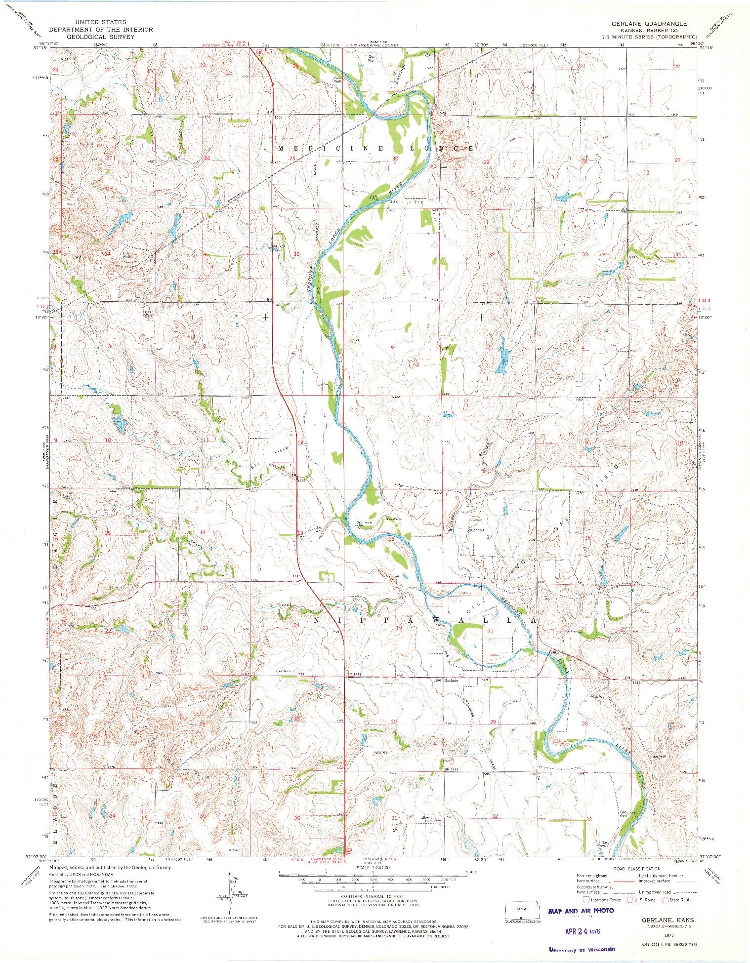 USGS 1:24000-SCALE QUADRANGLE FOR GERLANE, KS 1973