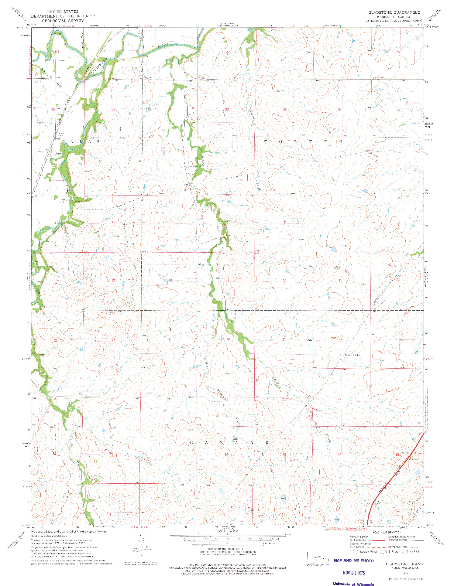 USGS 1:24000-SCALE QUADRANGLE FOR GLADSTONE, KS 1973