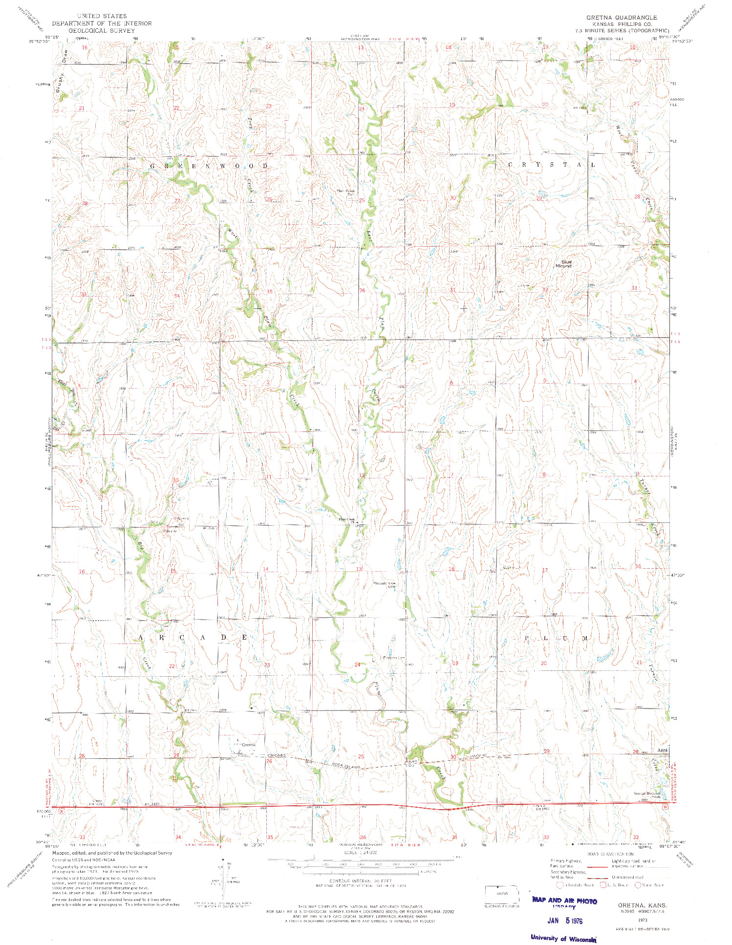 USGS 1:24000-SCALE QUADRANGLE FOR GRETNA, KS 1973