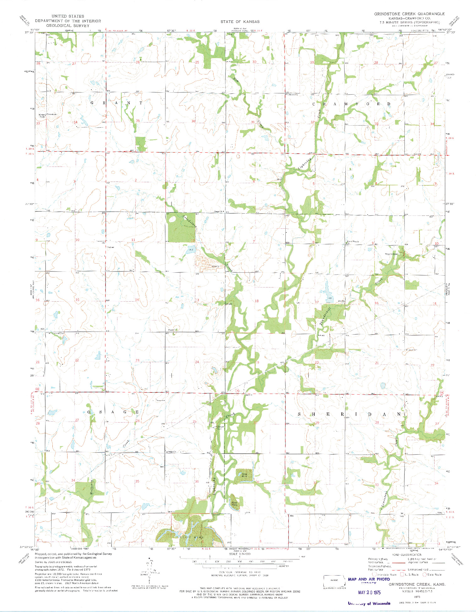USGS 1:24000-SCALE QUADRANGLE FOR GRINDSTONE CREEK, KS 1973