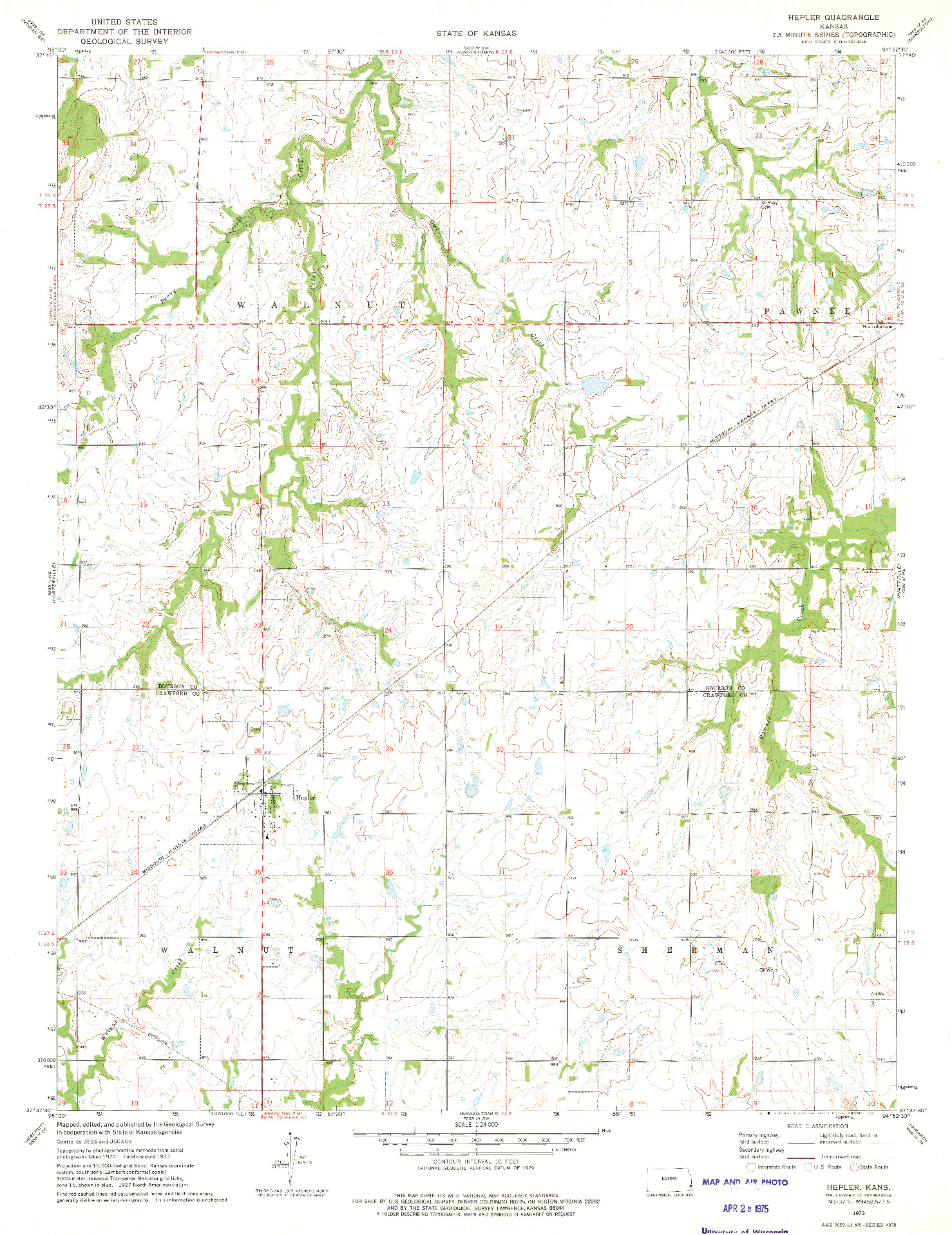 USGS 1:24000-SCALE QUADRANGLE FOR HEPLER, KS 1973
