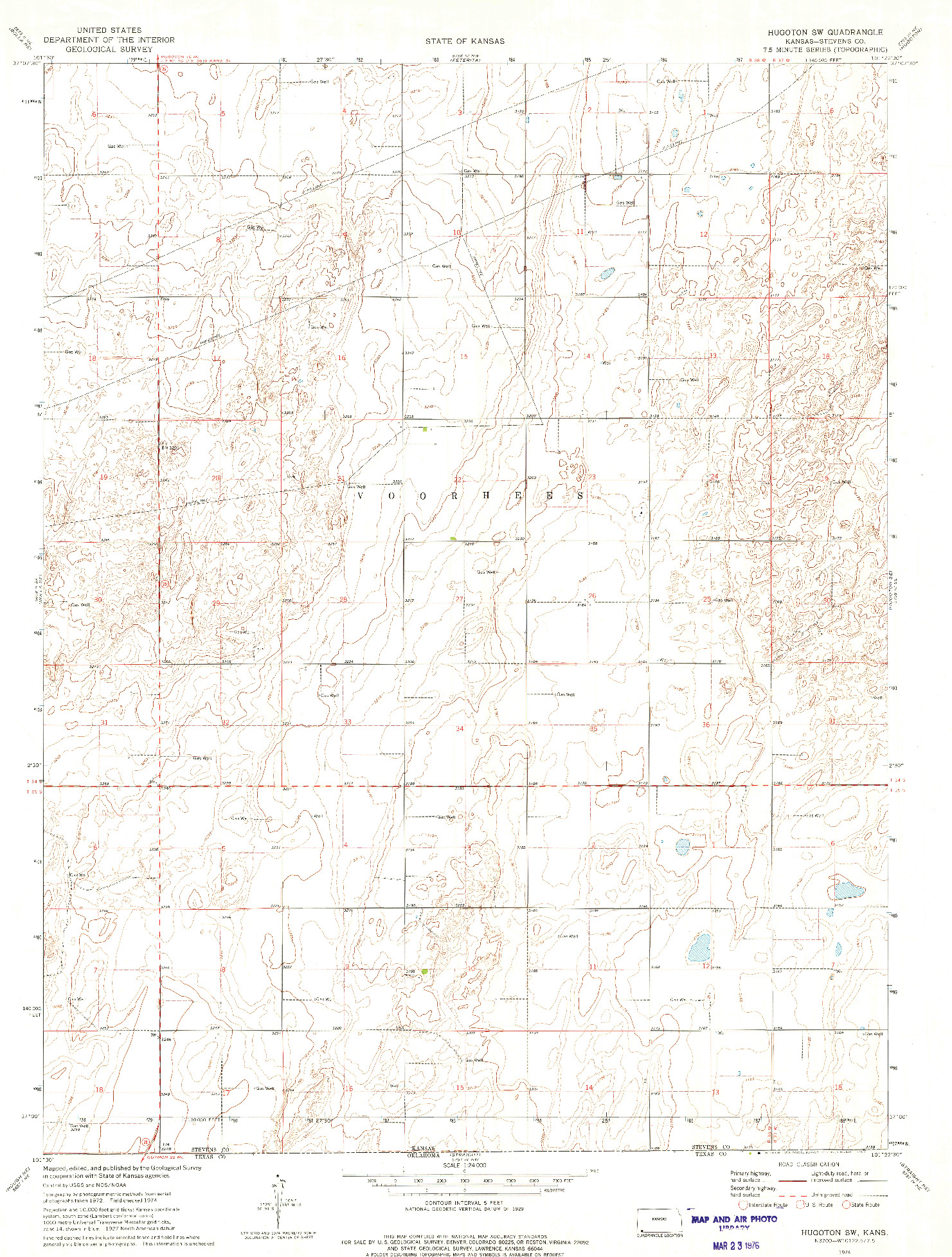 USGS 1:24000-SCALE QUADRANGLE FOR HUGOTON SW, KS 1974