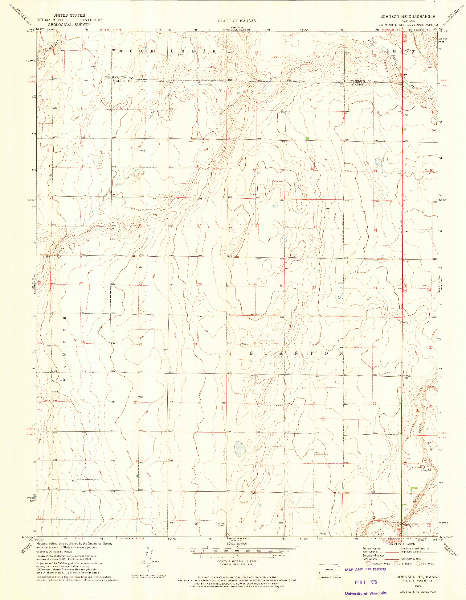 USGS 1:24000-SCALE QUADRANGLE FOR JOHNSON NE, KS 1973