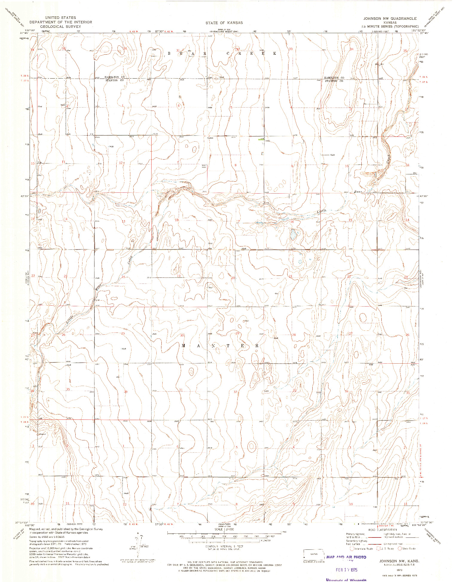 USGS 1:24000-SCALE QUADRANGLE FOR JOHNSON NW, KS 1973