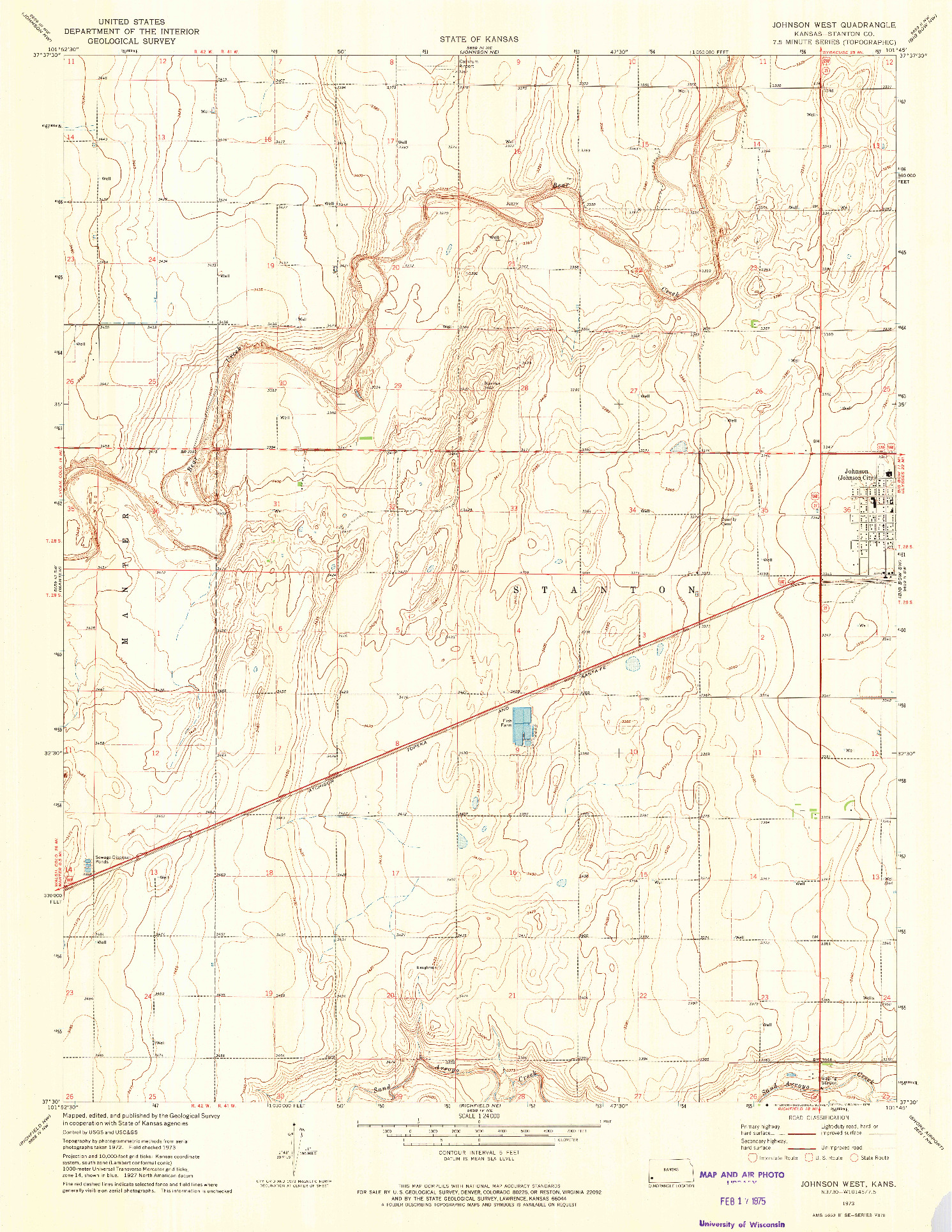 USGS 1:24000-SCALE QUADRANGLE FOR JOHNSON WEST, KS 1973
