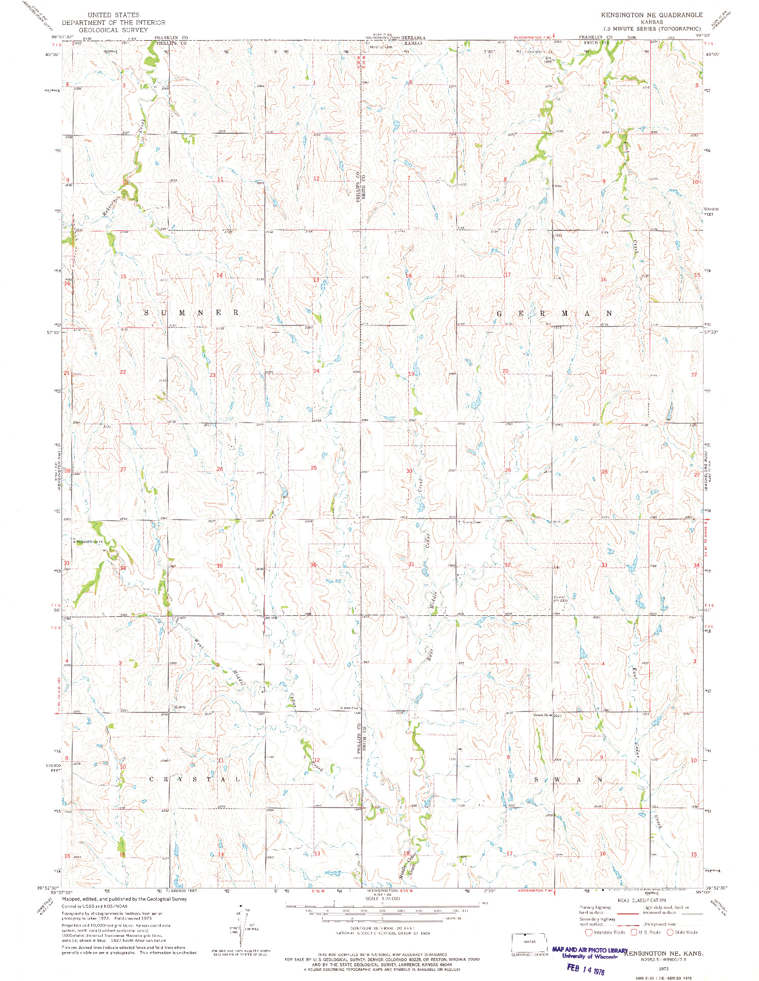 USGS 1:24000-SCALE QUADRANGLE FOR KENSINGTON NE, KS 1973