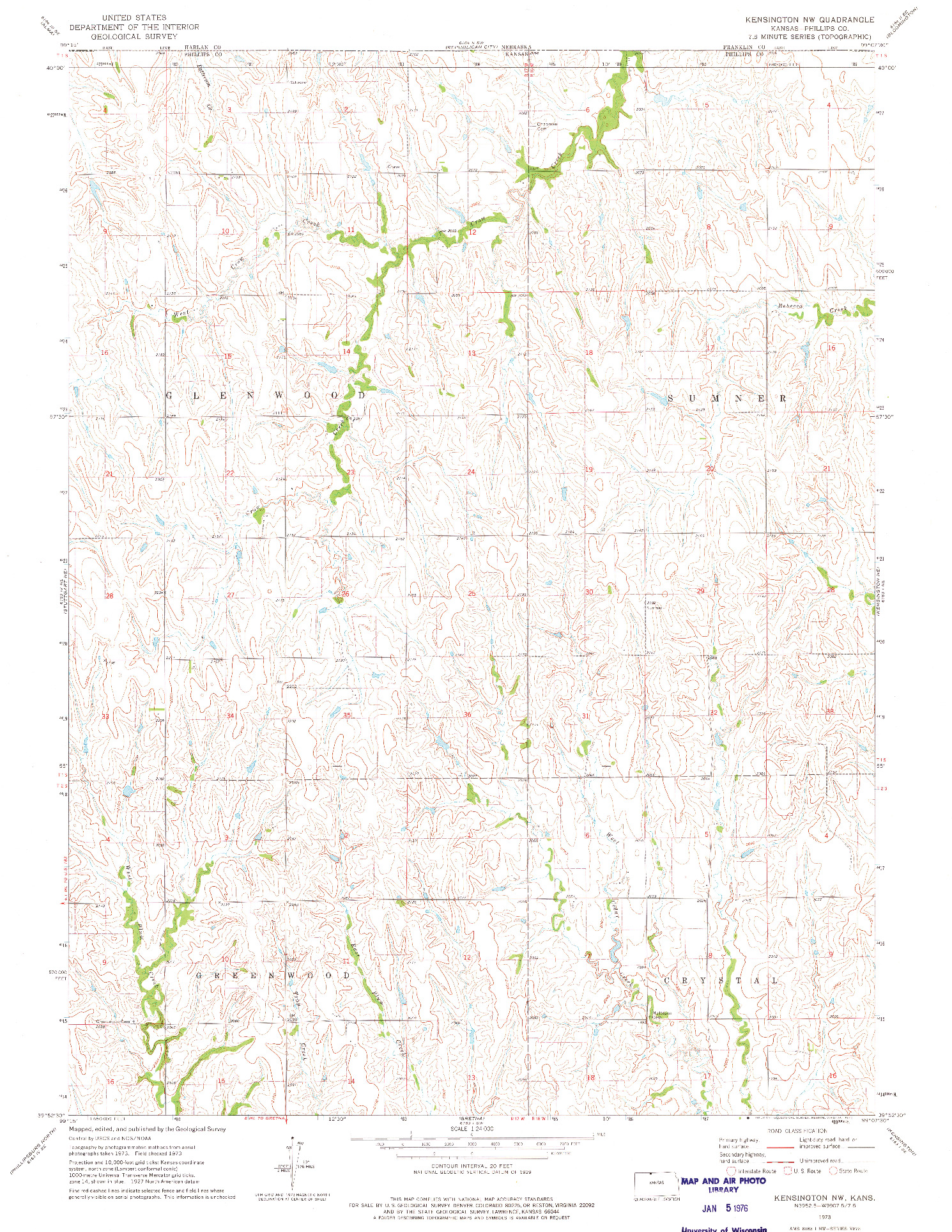 USGS 1:24000-SCALE QUADRANGLE FOR KENSINGTON NW, KS 1973