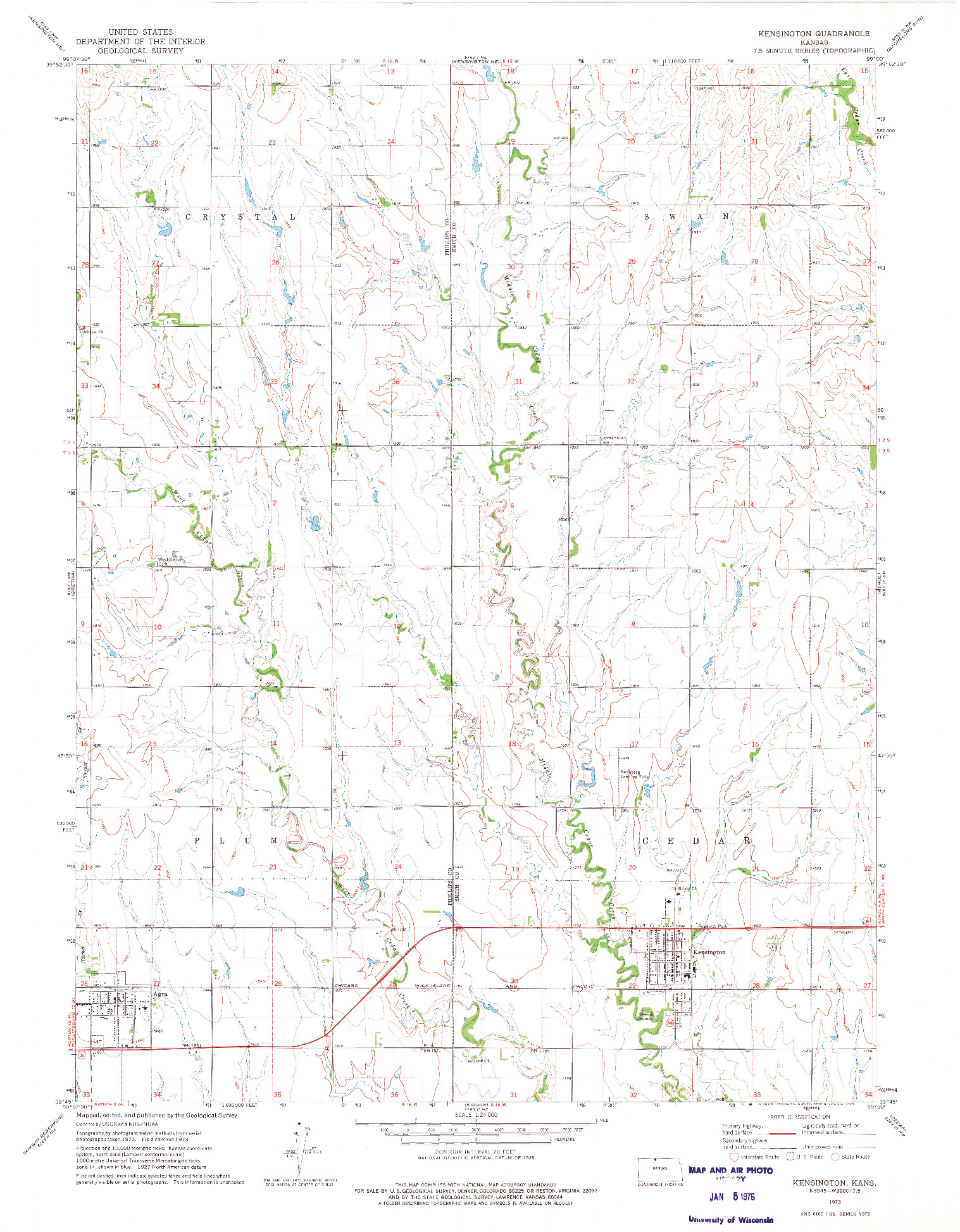 USGS 1:24000-SCALE QUADRANGLE FOR KENSINGTON, KS 1973