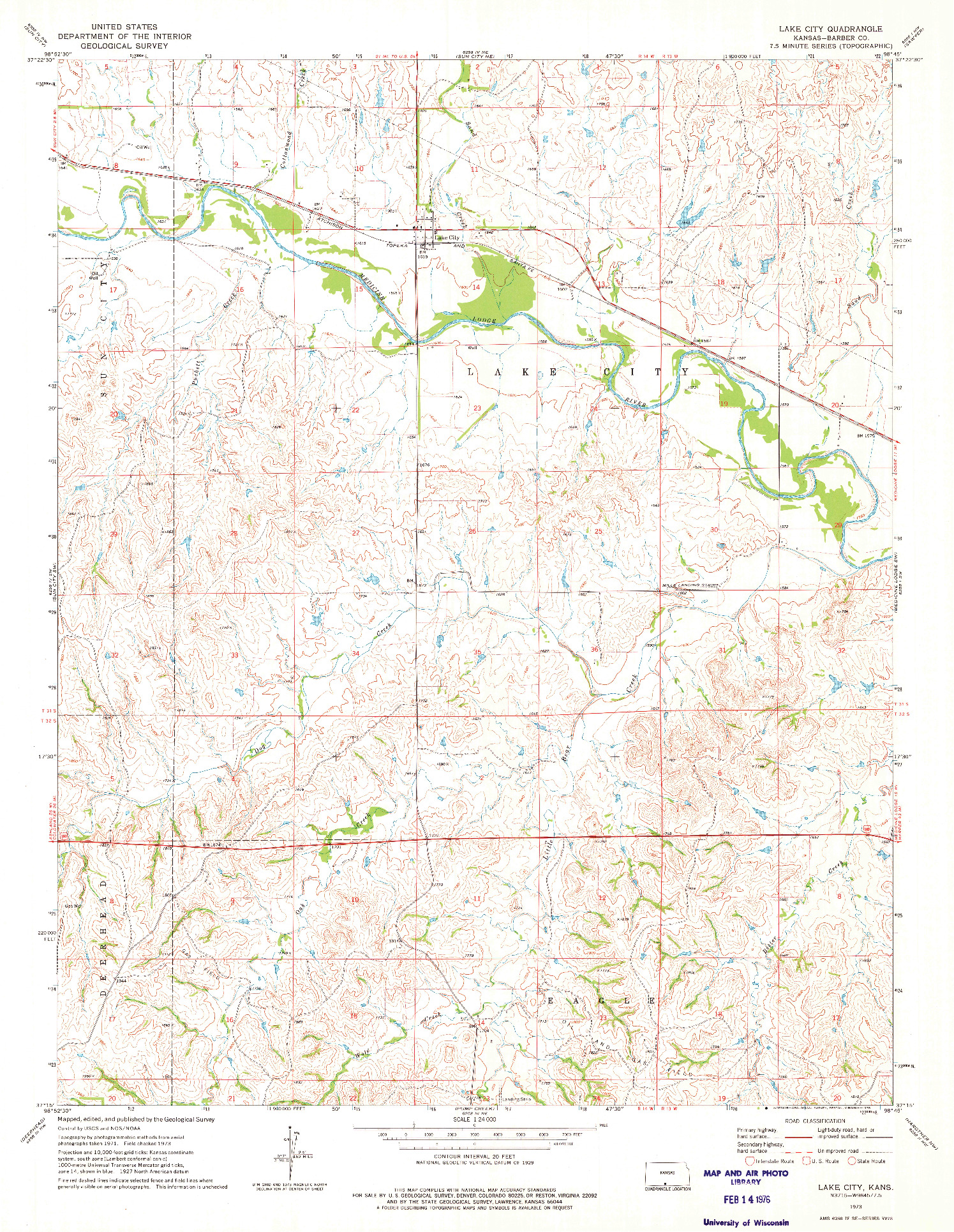 USGS 1:24000-SCALE QUADRANGLE FOR LAKE CITY, KS 1973