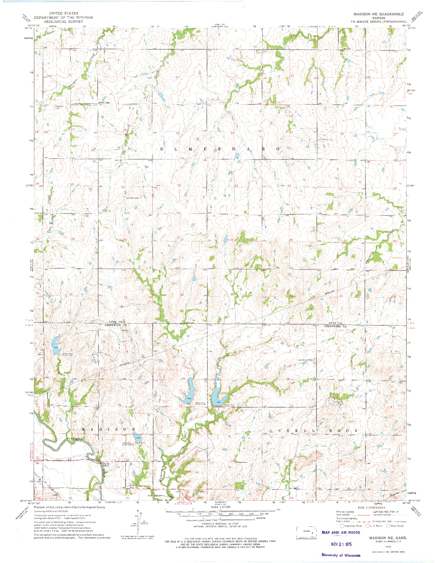 USGS 1:24000-SCALE QUADRANGLE FOR MADISON NE, KS 1973