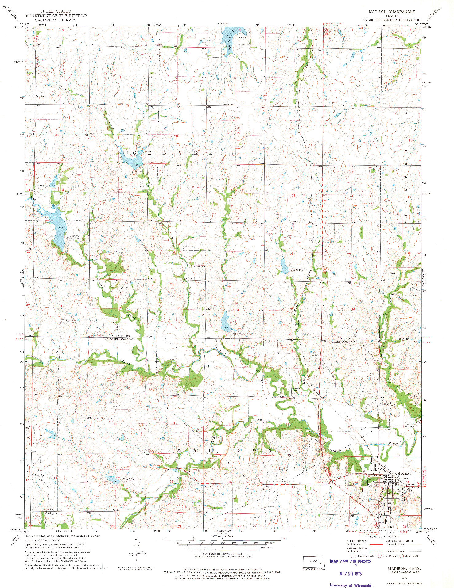 USGS 1:24000-SCALE QUADRANGLE FOR MADISON, KS 1973