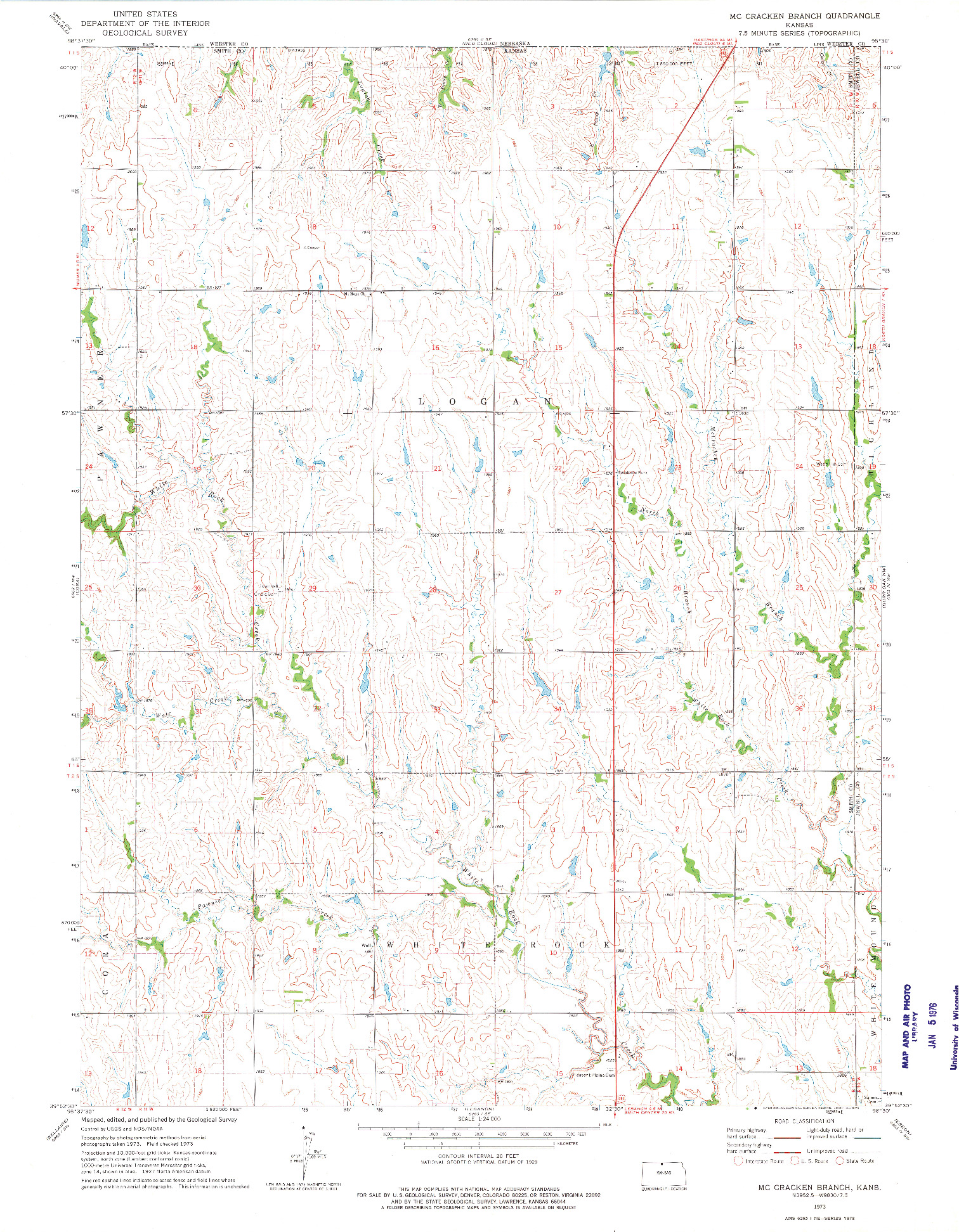 USGS 1:24000-SCALE QUADRANGLE FOR MC CRACKEN BRANCH, KS 1973