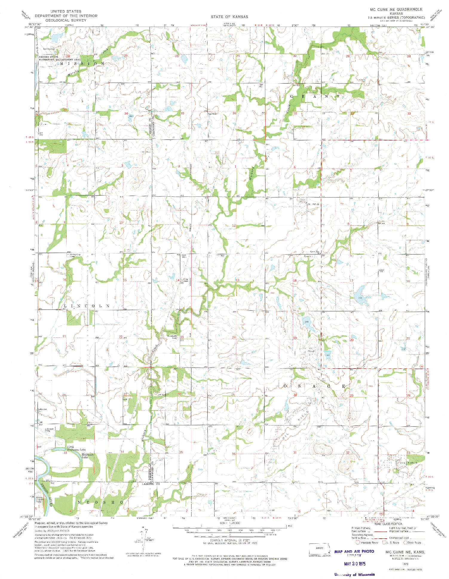 USGS 1:24000-SCALE QUADRANGLE FOR MC CUNE NE, KS 1973