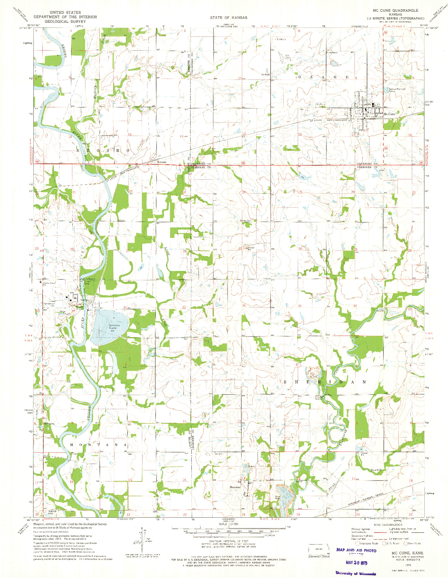 USGS 1:24000-SCALE QUADRANGLE FOR MC CUNE, KS 1973